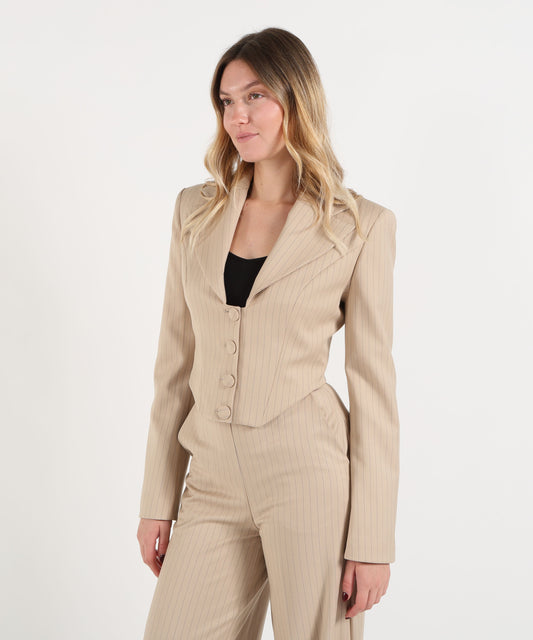 Blazer SILENCE LIMITED Giacca crop "Janet" gessata Sabbia | SILENCE LIMITED