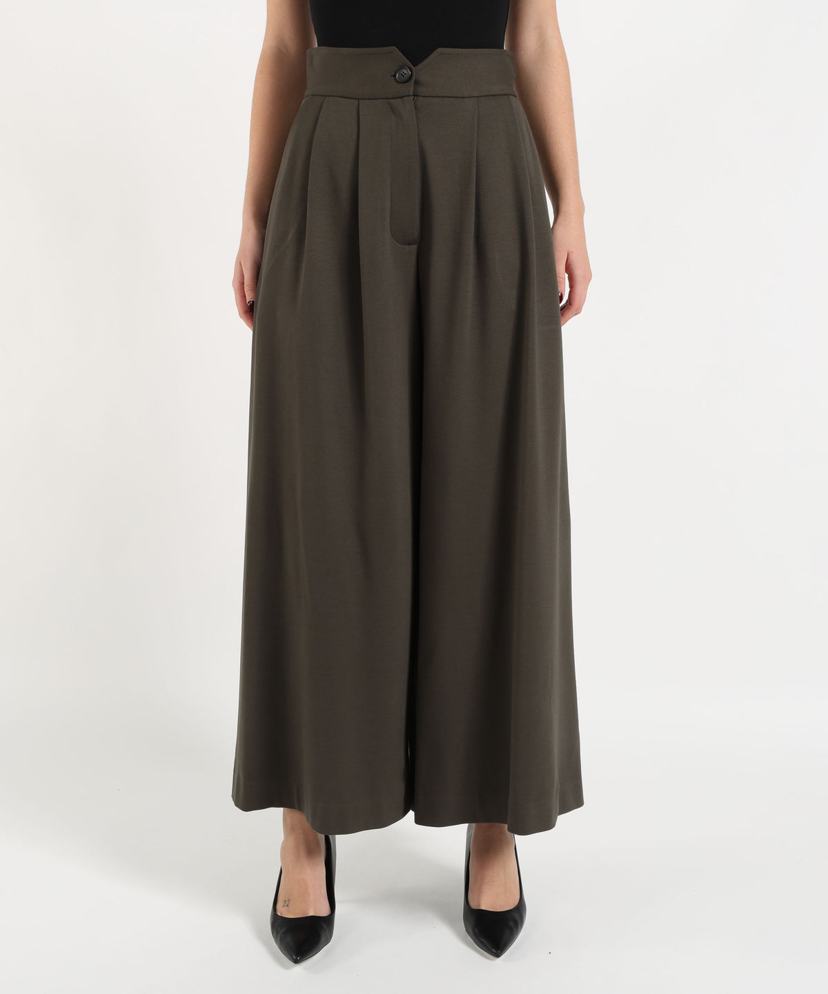 MEIMEI Pantaloni a gamba larga Meimeij in misto viscosa a vita alta con pince