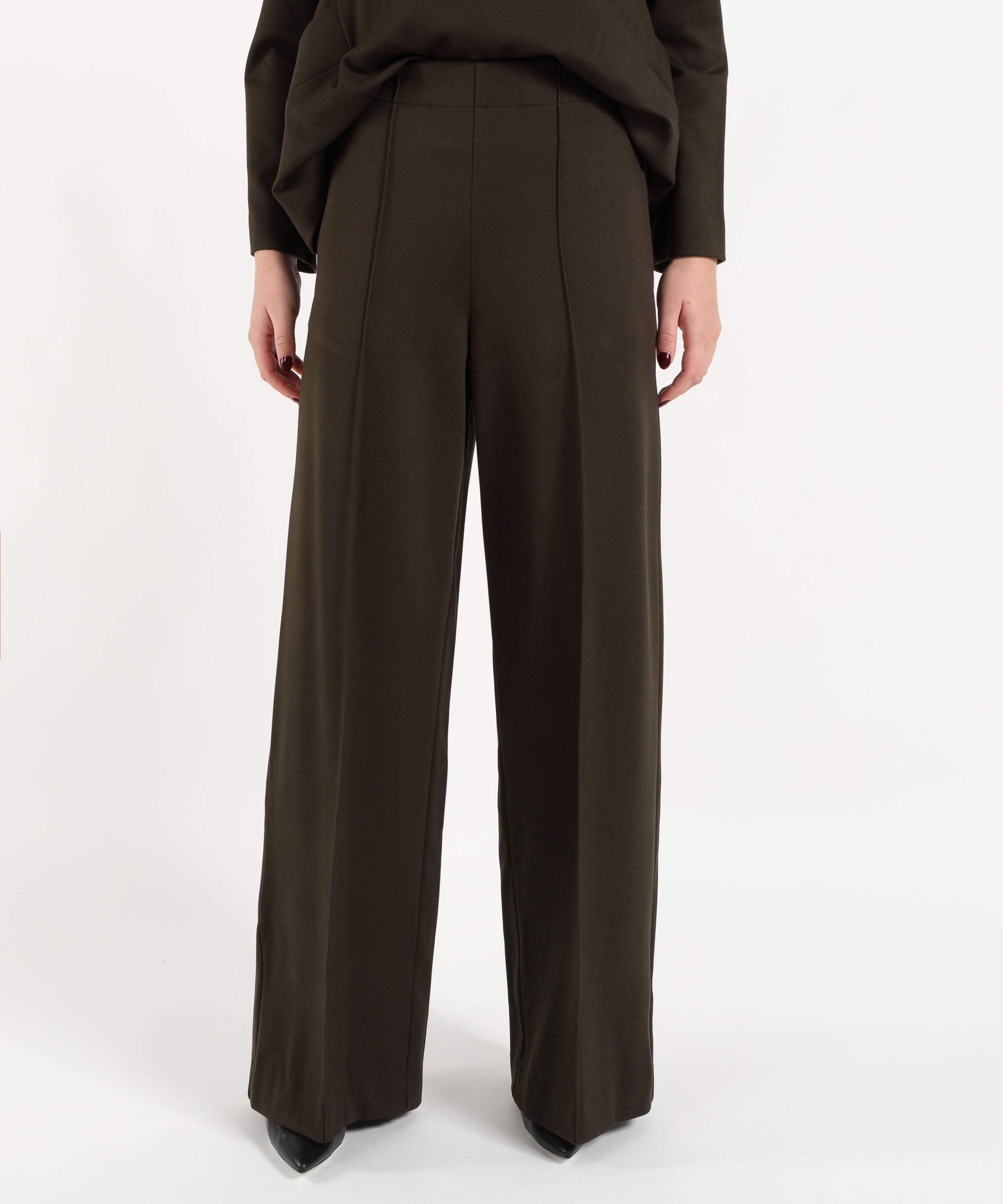 Pantaloni MEIMEI Pantaloni palazzo Meimeij in viscosa a vita alta e gamba larga Militare | MEIMEI