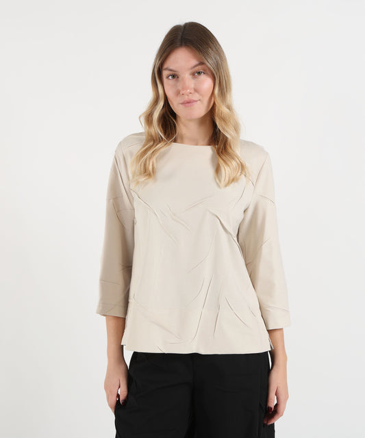 Bluse MEIMEI blusa da donna Meimeij con motivo di pieghe a maniche a tre quarti Naturale | MEIMEI