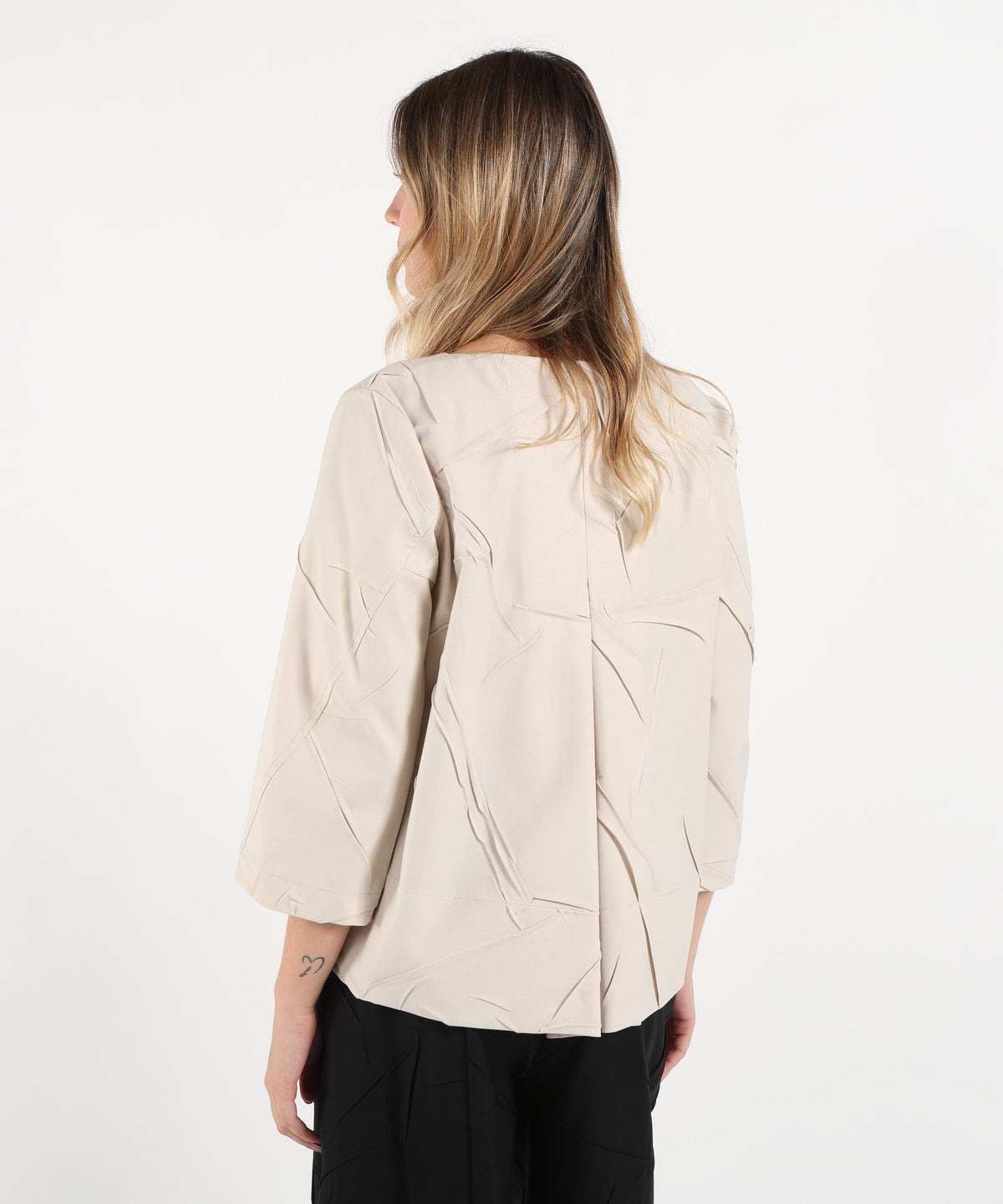 Bluse MEIMEI blusa da donna Meimeij con motivo di pieghe a maniche a tre quarti Naturale | MEIMEI