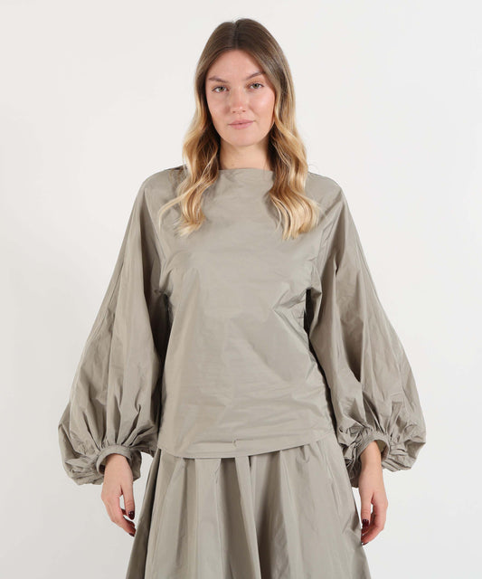 Bluse MEIMEI blusa da donna Meimeij effetto nylon con maniche a palloncino Tortora | MEIMEI