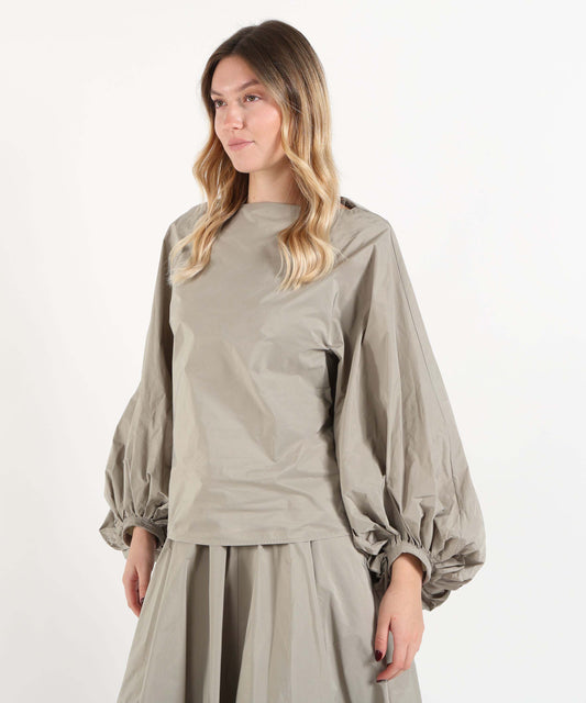 Bluse MEIMEI blusa da donna Meimeij effetto nylon con maniche a palloncino Tortora | MEIMEI
