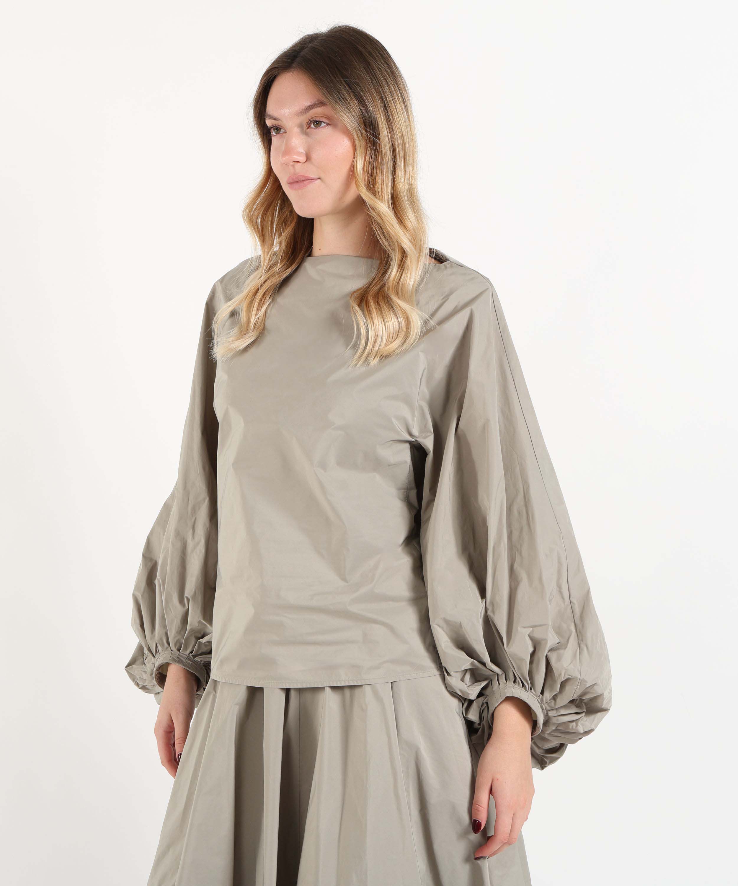 Bluse MEIMEI blusa da donna Meimeij effetto nylon con maniche a palloncino Tortora | MEIMEI