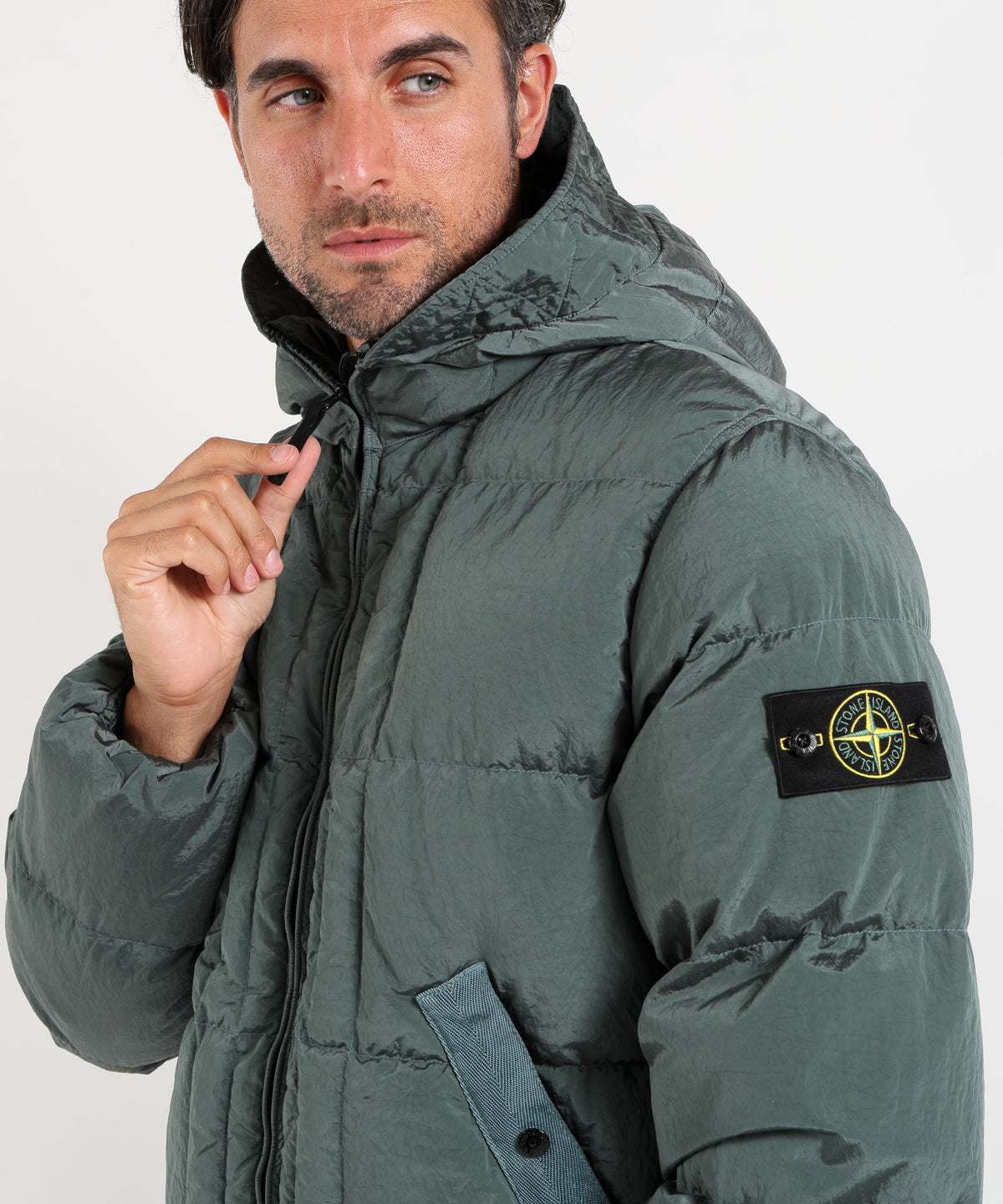STONE ISLAND “ECONYL® Nylon Metal Hooded Down Jacket with Drawstring Hem
