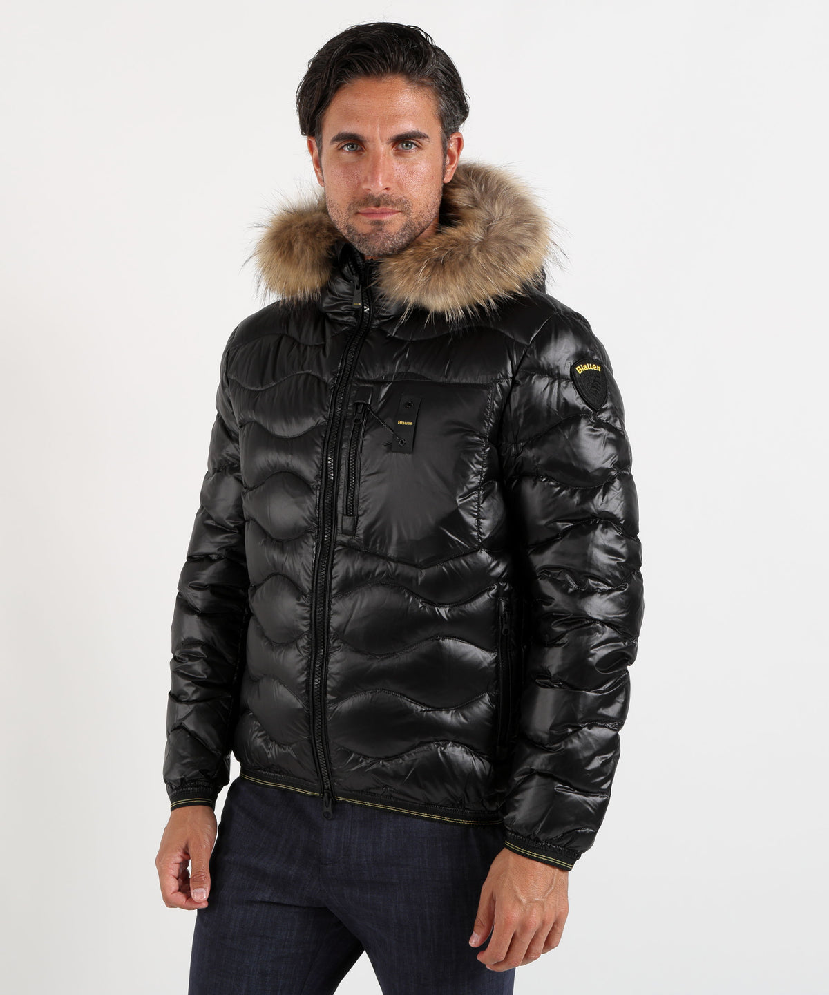 Piumini BLAUER Giacca wavefurcon cappuccio con pelliccia Nero | BLAUER