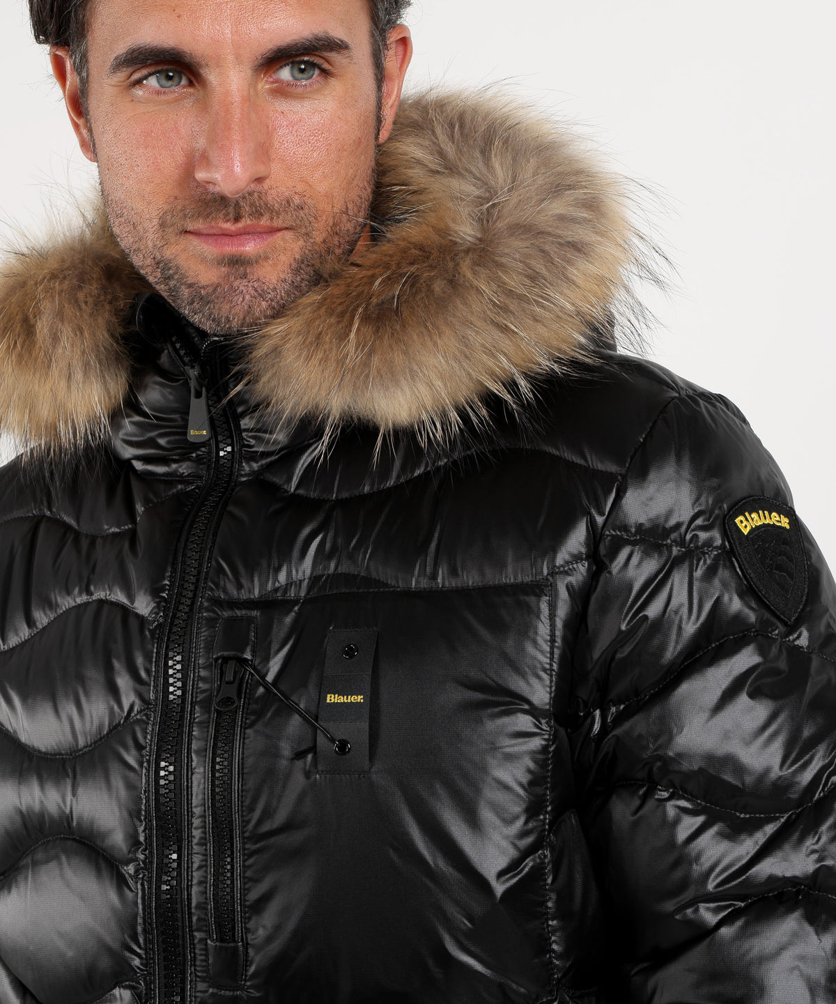 Piumini BLAUER Giacca wavefurcon cappuccio con pelliccia Nero | BLAUER