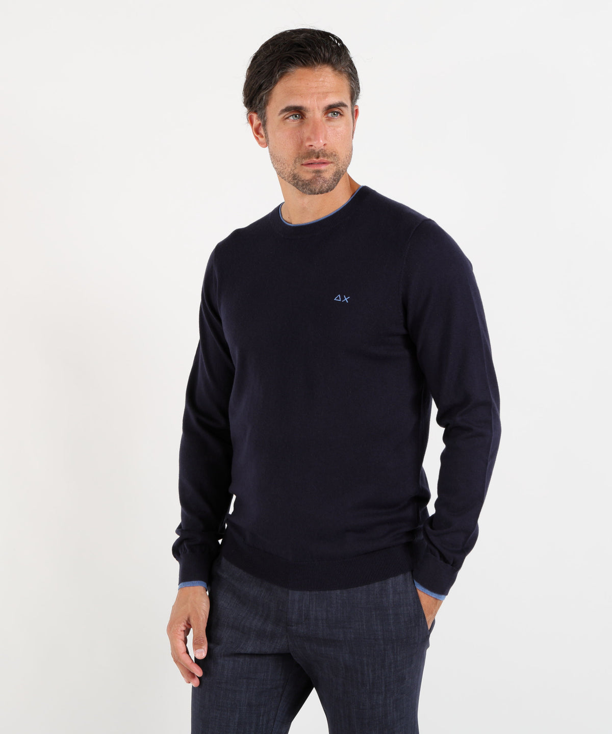 Maglie SUN 68 Maglia girocollo in cotone e lana Blu navy | SUN 68