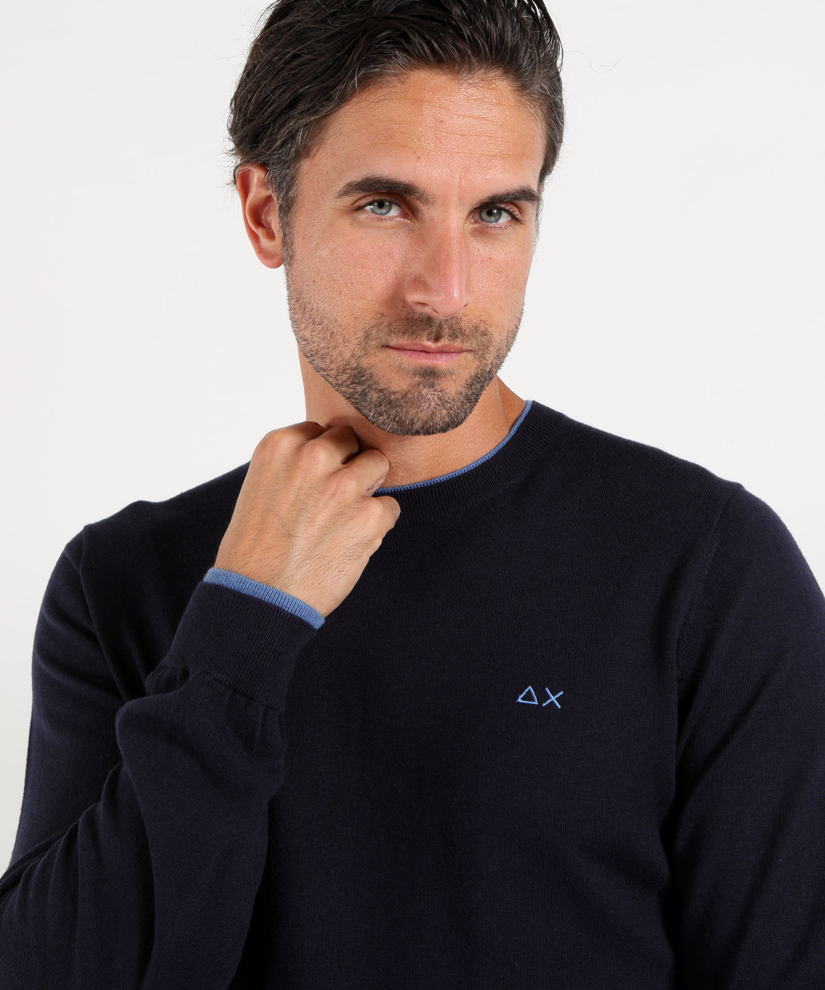 Maglie SUN 68 Maglia girocollo in cotone e lana Blu navy | SUN 68