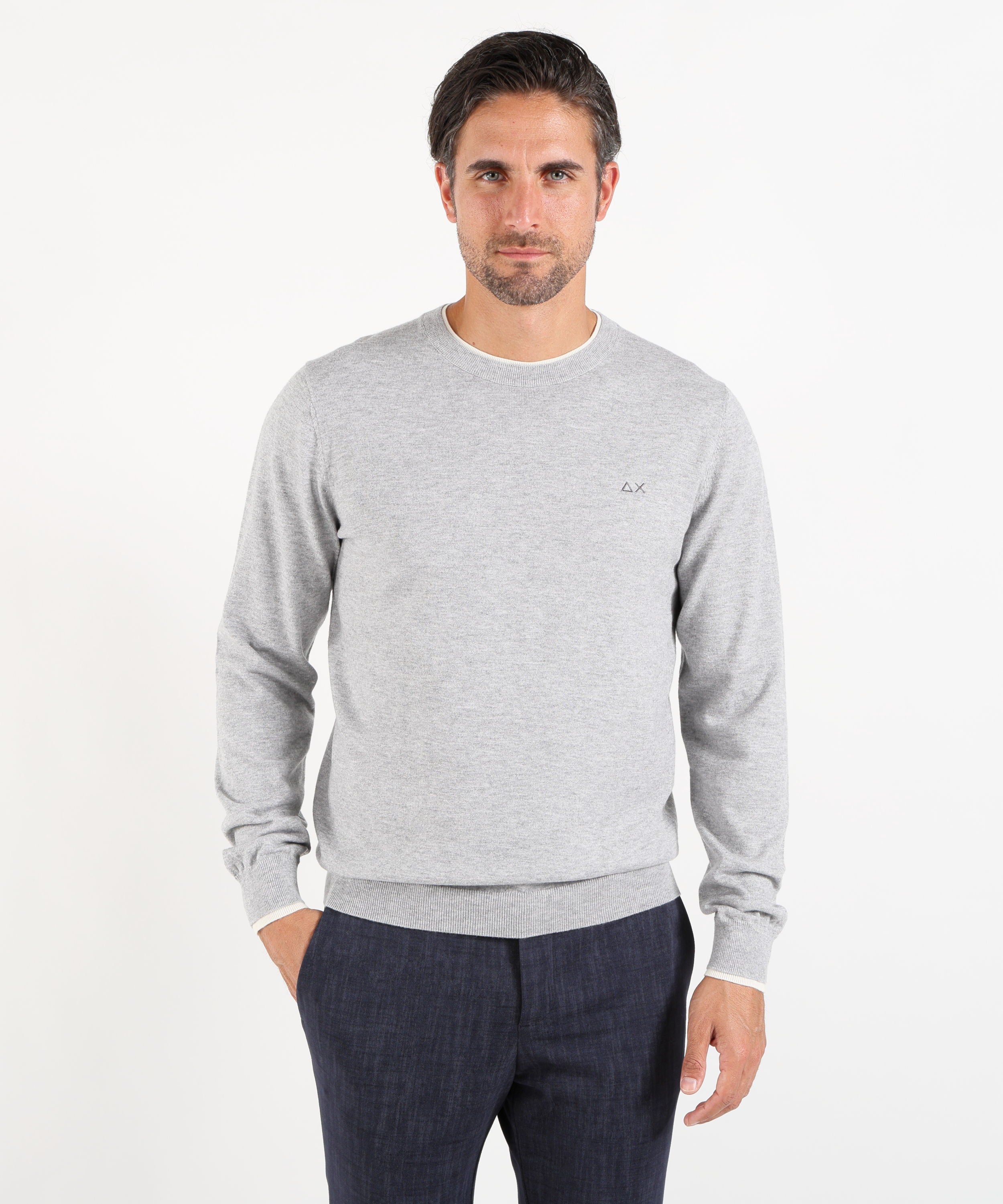 Maglie SUN 68 Maglia girocollo in cotone e lana Grigio | SUN 68