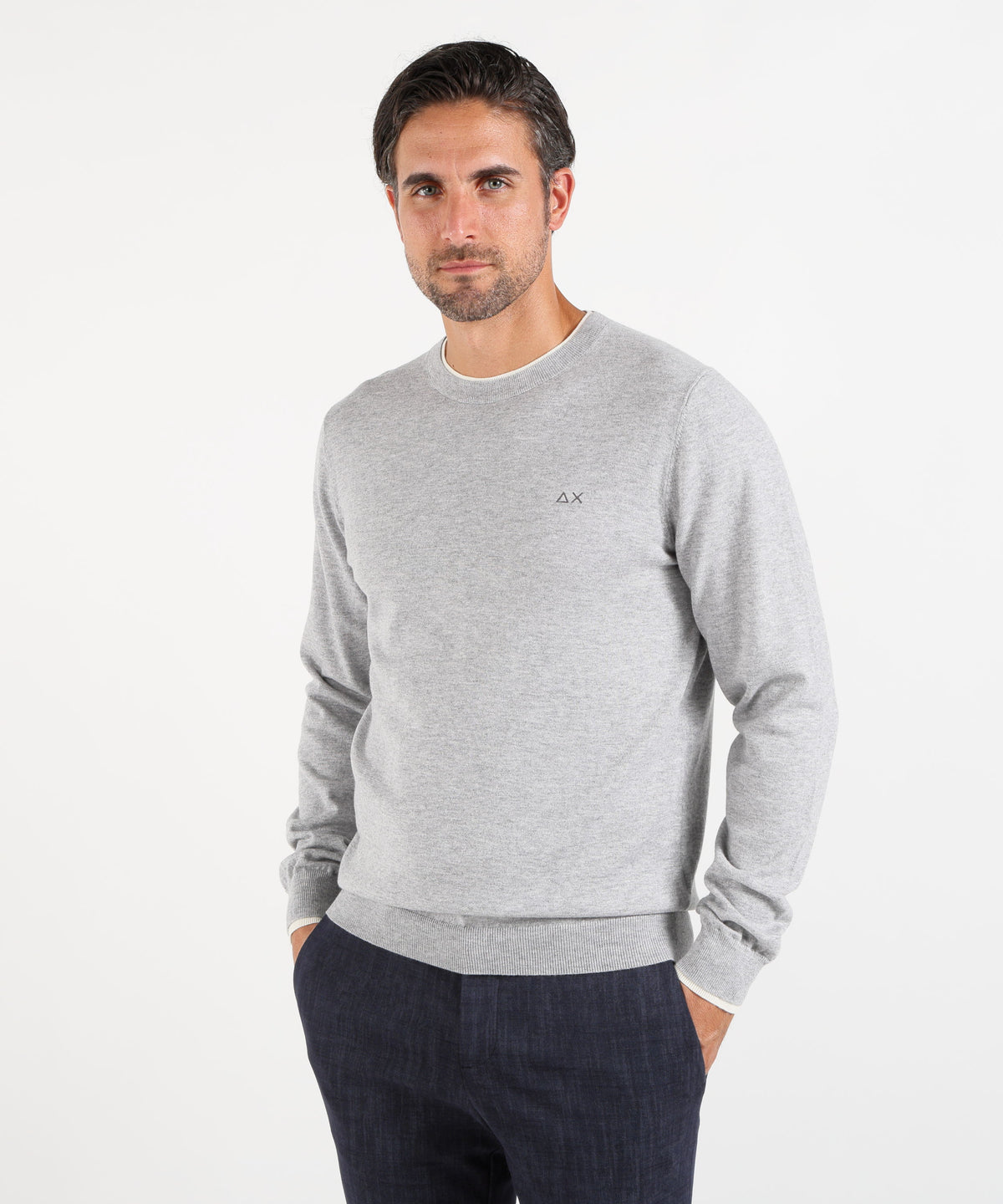 Maglie SUN 68 Maglia girocollo in cotone e lana Grigio | SUN 68