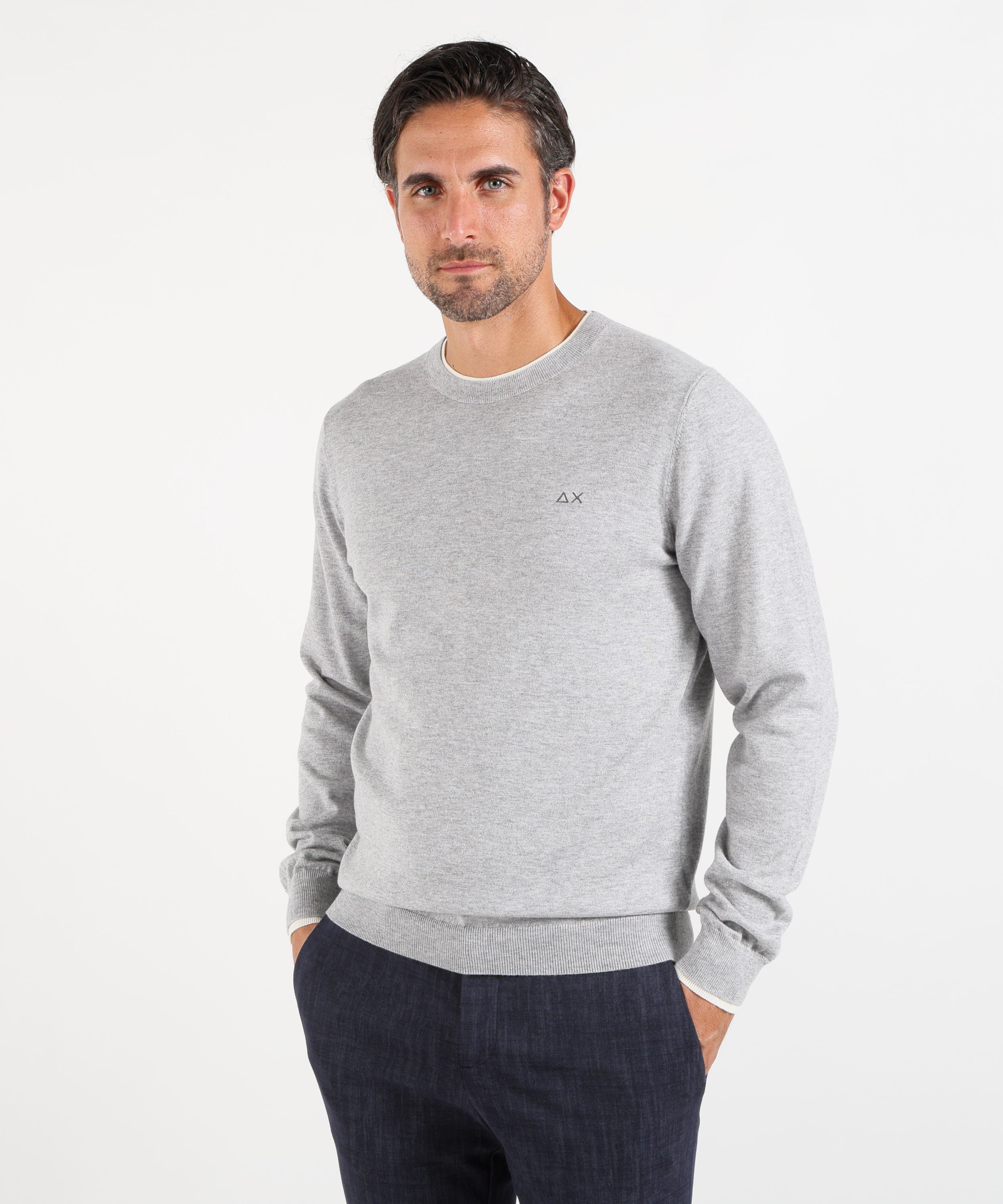 Maglie SUN 68 Maglia girocollo in cotone e lana Grigio | SUN 68