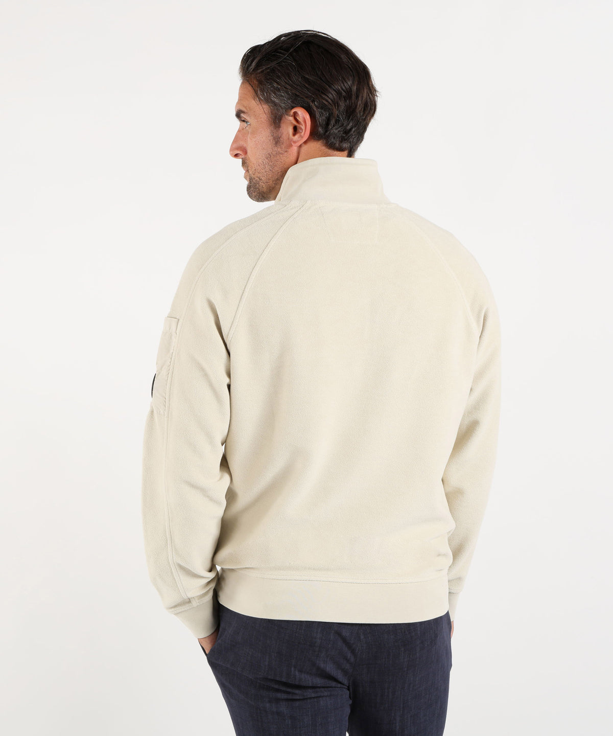 Pullover C.P. COMPANY Brushed Emerized Diagonal Fleece Half Zip Lens Sweatshirt Sabbia | C.P. COMPANY