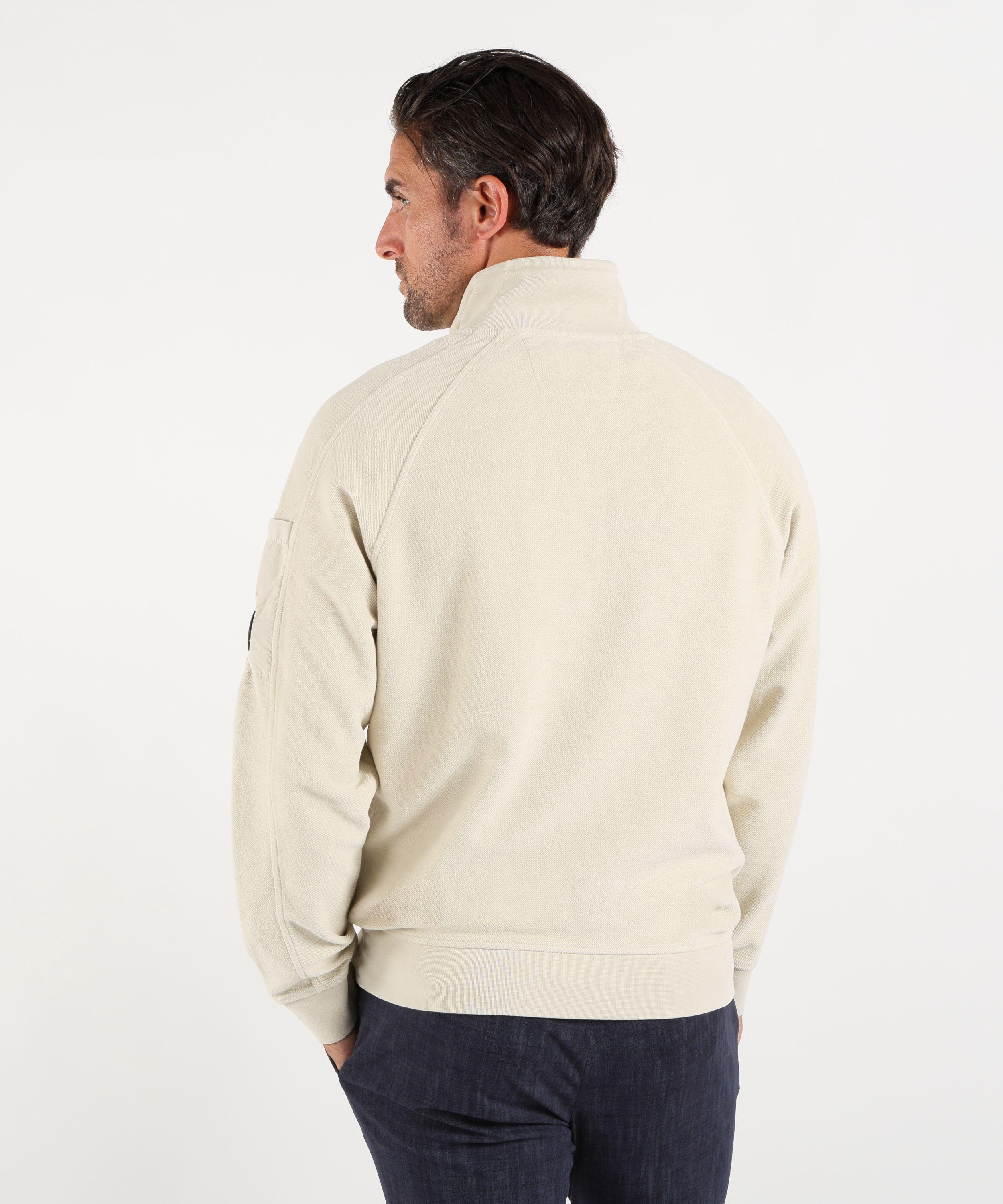 Pullover C.P. COMPANY Brushed Emerized Diagonal Fleece Half Zip Lens Sweatshirt Sabbia | C.P. COMPANY