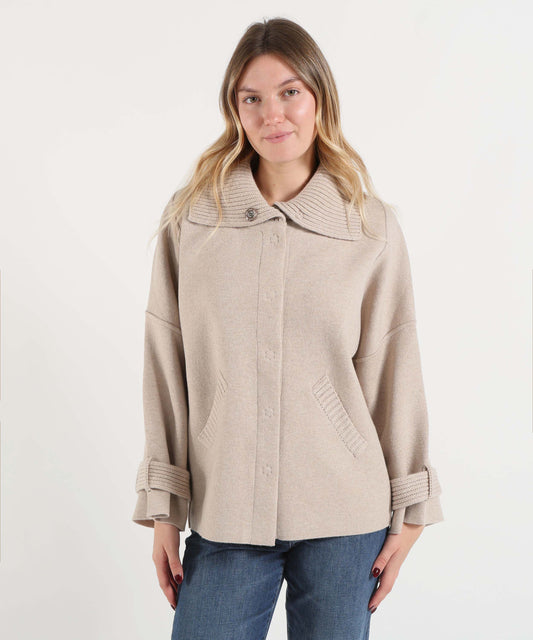 Cloaks D.EXTERIOR Women's Cape with Clip Closure and Rib-Knit Details Deserto | D.EXTERIOR