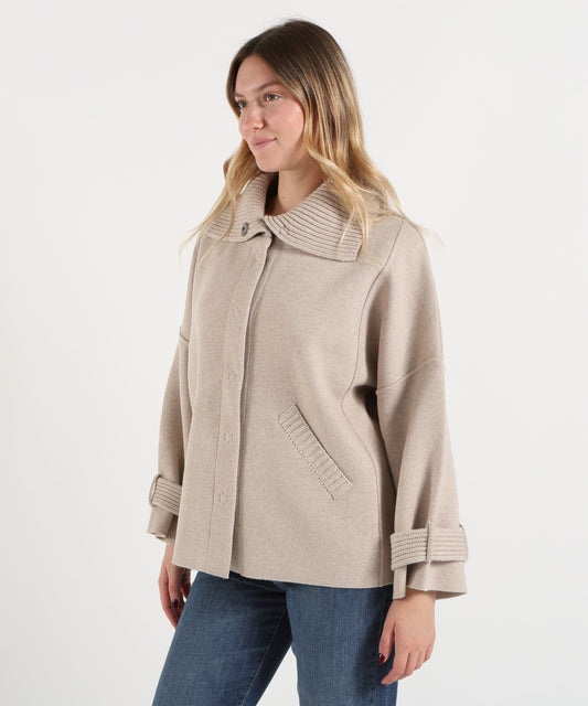 Cloaks D.EXTERIOR Women's Cape with Clip Closure and Rib-Knit Details Deserto | D.EXTERIOR