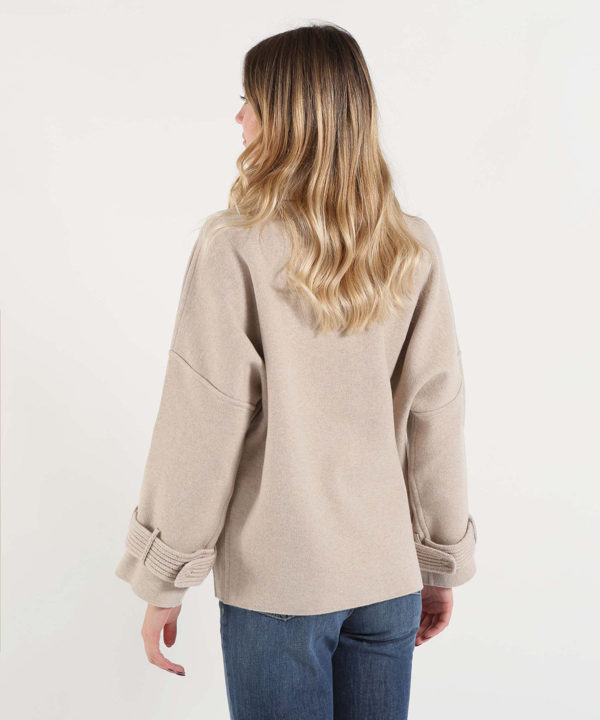 D.EXTERIOR Cappa Donna con Chiusura a Clip e Dettagli in Maglia a Coste