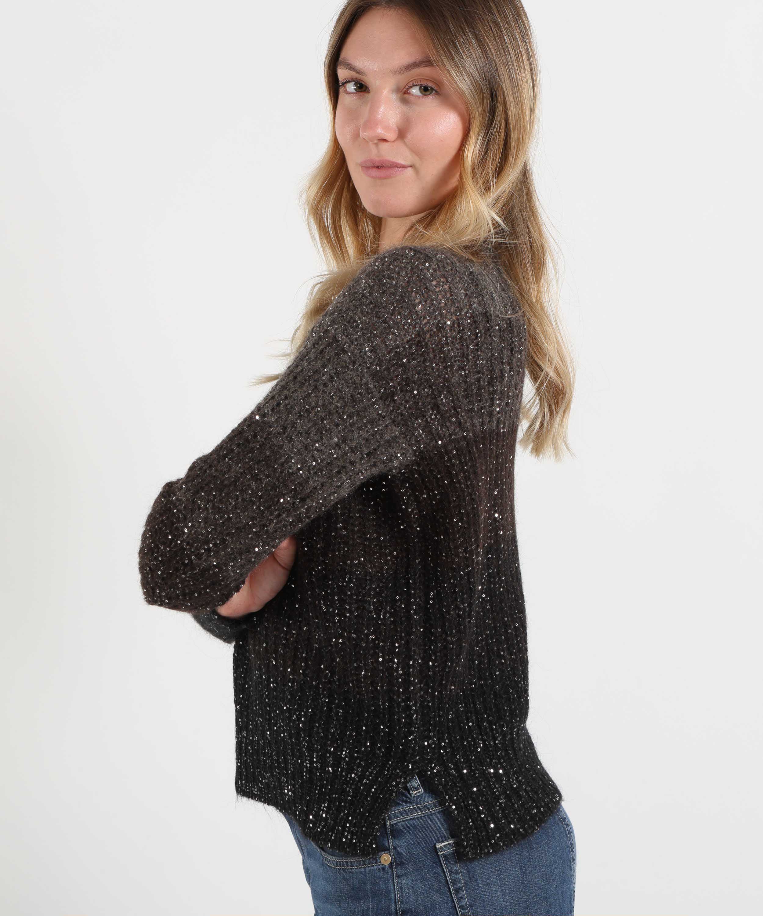 Knitwear D.EXTERIOR Crew-Neck Sweater with Gradient Effect and Sequins Multicolor | D.EXTERIOR