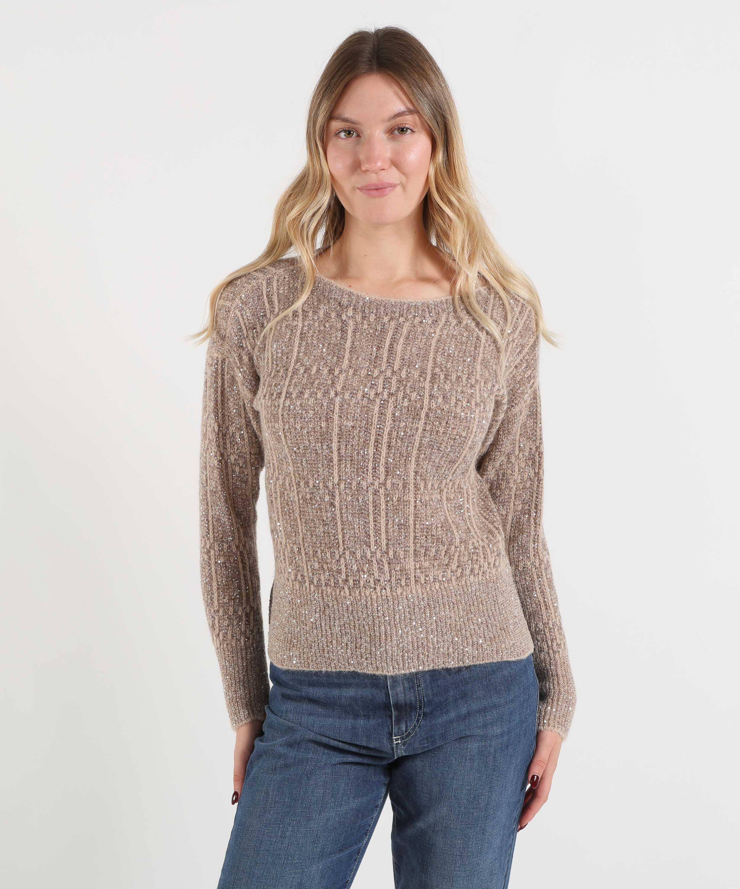 D.EXTERIOR Women's Boat-Neck Sweater with Mélange Effect and Sequins