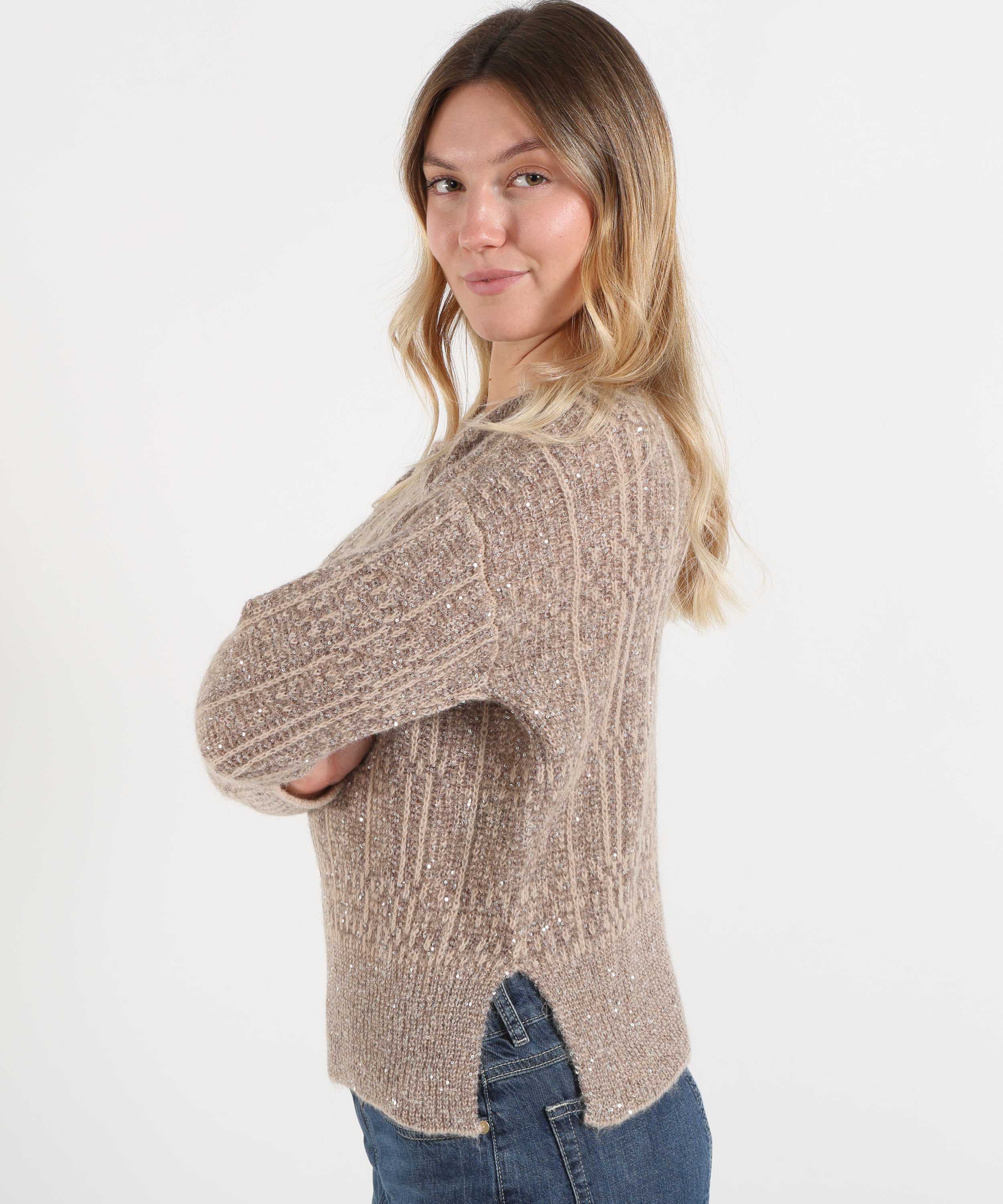 D.EXTERIOR Women's Boat-Neck Sweater with Mélange Effect and Sequins