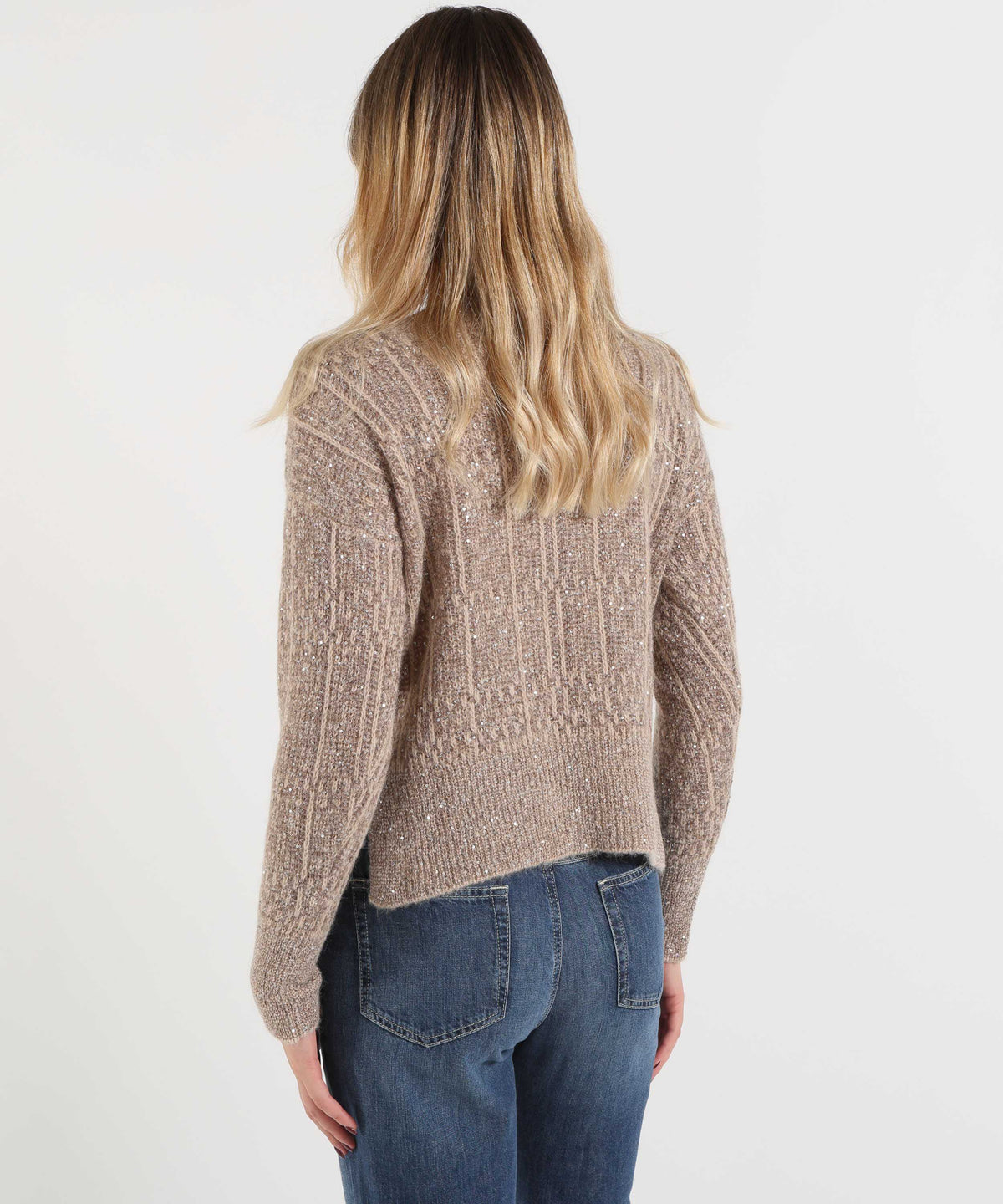 Maglie D.EXTERIOR Maglione Donna con Scollo a Barca, Effetto Mélange e Paillettes Beige | D.EXTERIOR