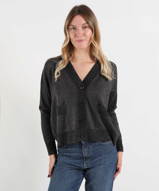 Cardigans D.EXTERIOR  Cardigan Donna in Maglia con Filo Lurex e Scollo a V Antracite | D.EXTERIOR