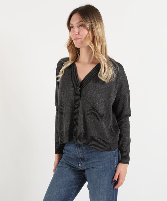 Cardigans D.EXTERIOR  Cardigan Donna in Maglia con Filo Lurex e Scollo a V Antracite | D.EXTERIOR