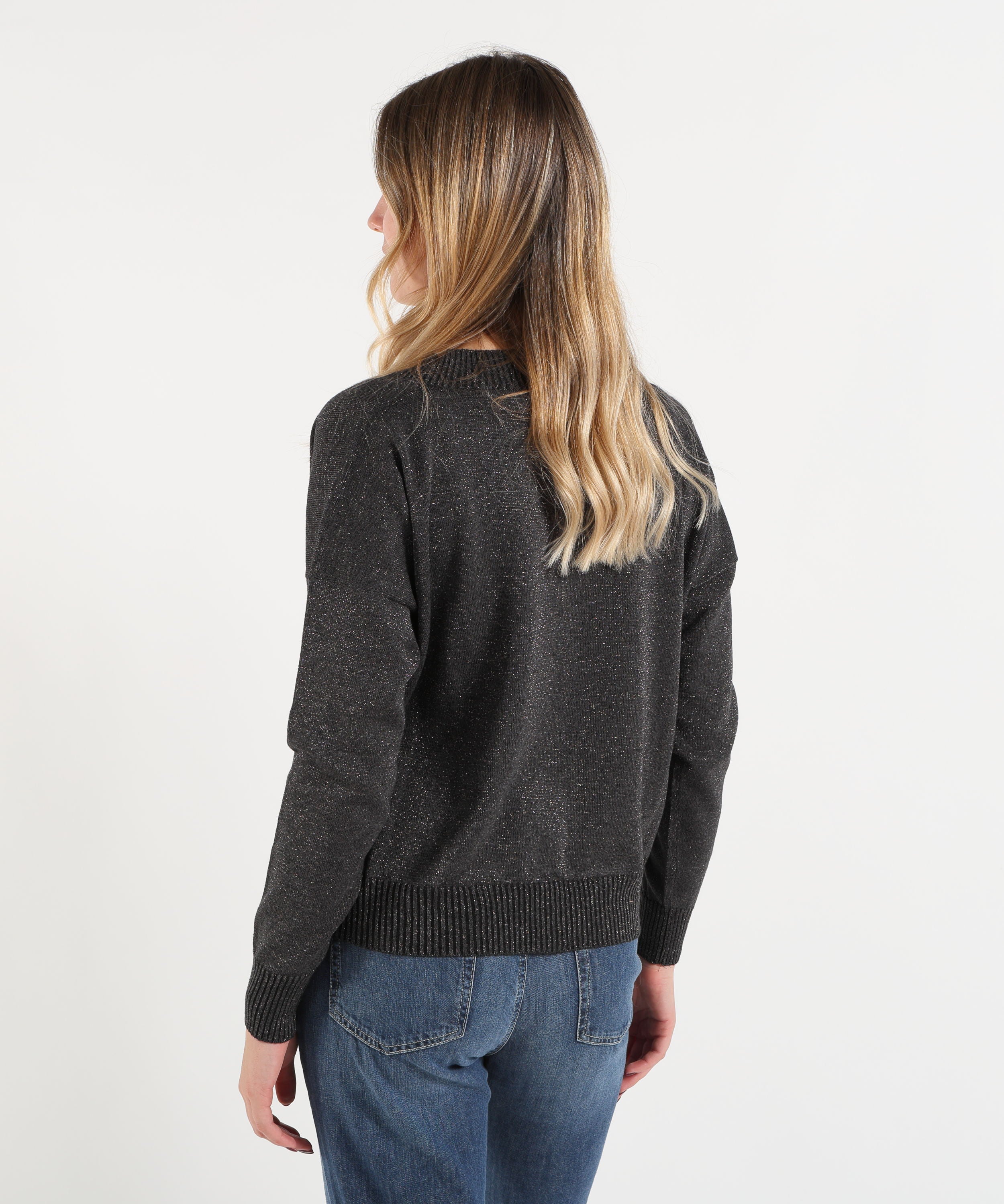 Cardigans D.EXTERIOR  Cardigan Donna in Maglia con Filo Lurex e Scollo a V Antracite | D.EXTERIOR