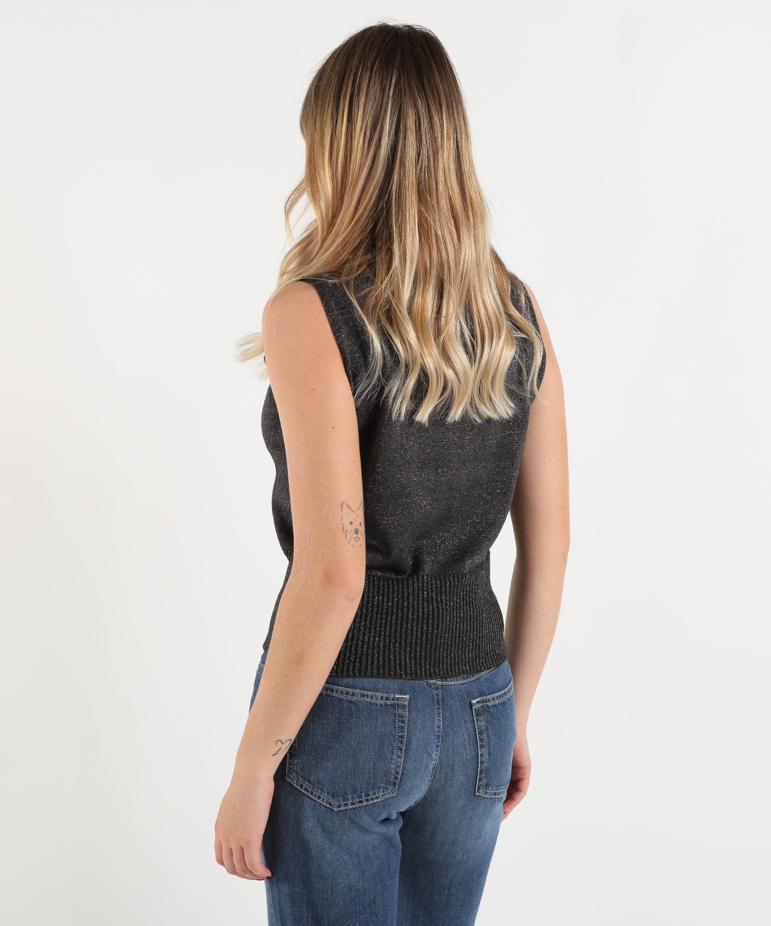 Top D.EXTERIOR Top Donna Smanicato in Maglia con Collo Alto e Filo Lurex Antracite | D.EXTERIOR
