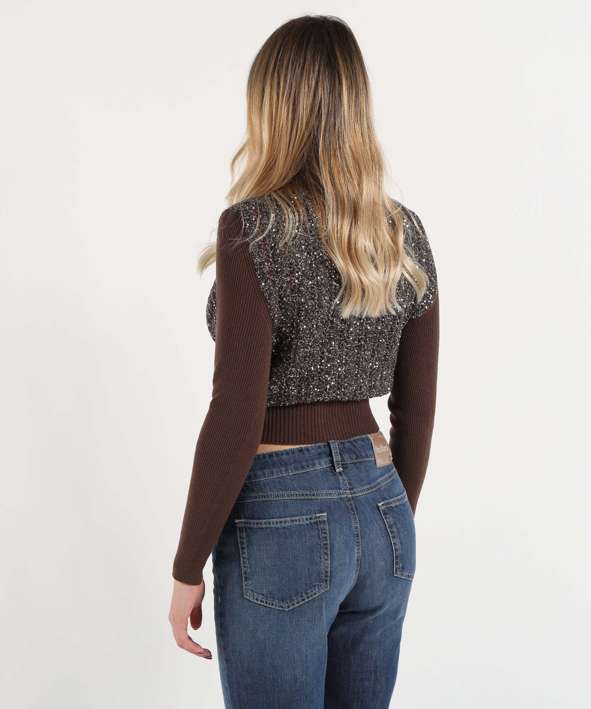 D.EXTERIOR Cardigan Donna Cropped con Scollo a V, Bottoni e Paillettes