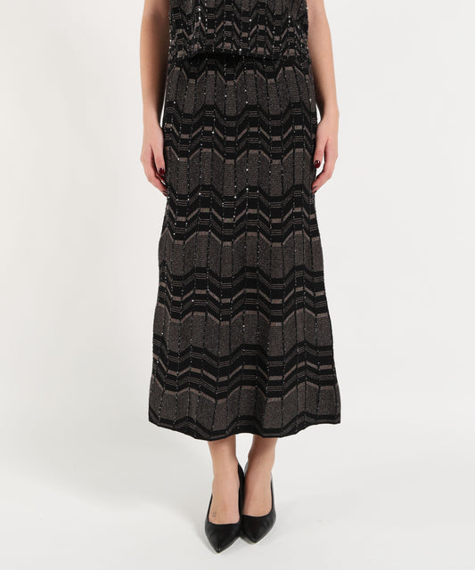 D.EXTERIOR Gonna Midi in Maglia con Motivo Geometrico, Filo Lurex e Paillettes