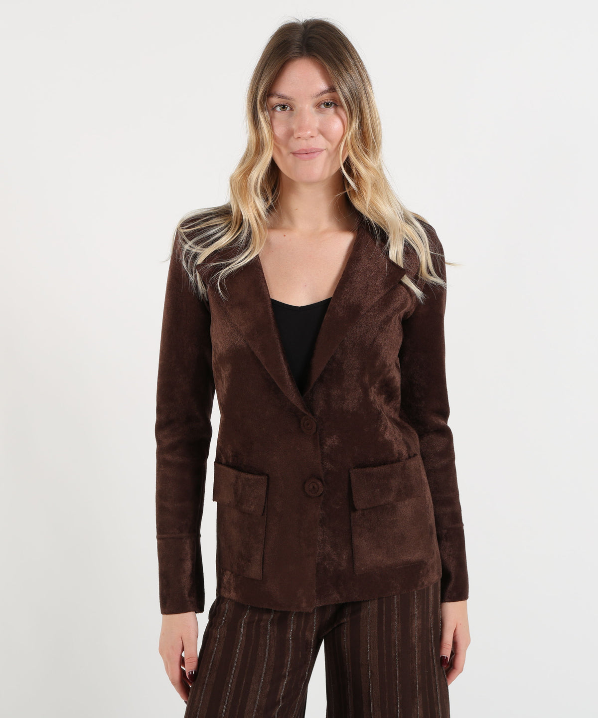Giacche D.EXTERIOR Blazer Monopetto Effetto Cavallino Cioccolato | D.EXTERIOR