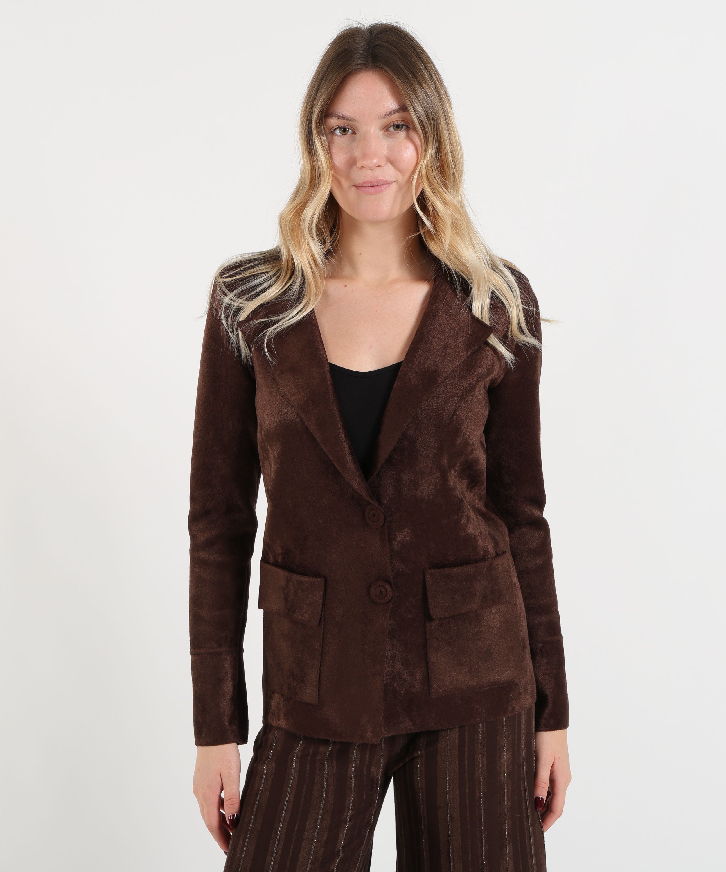 Giacche D.EXTERIOR Blazer Monopetto Effetto Cavallino Cioccolato | D.EXTERIOR