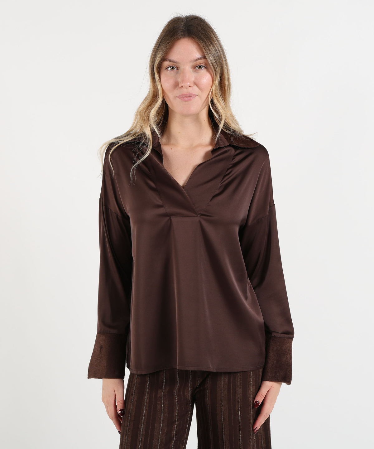 D.EXTERIOR Camicia Donna con Scollo a V e Texture Effetto Cavallino