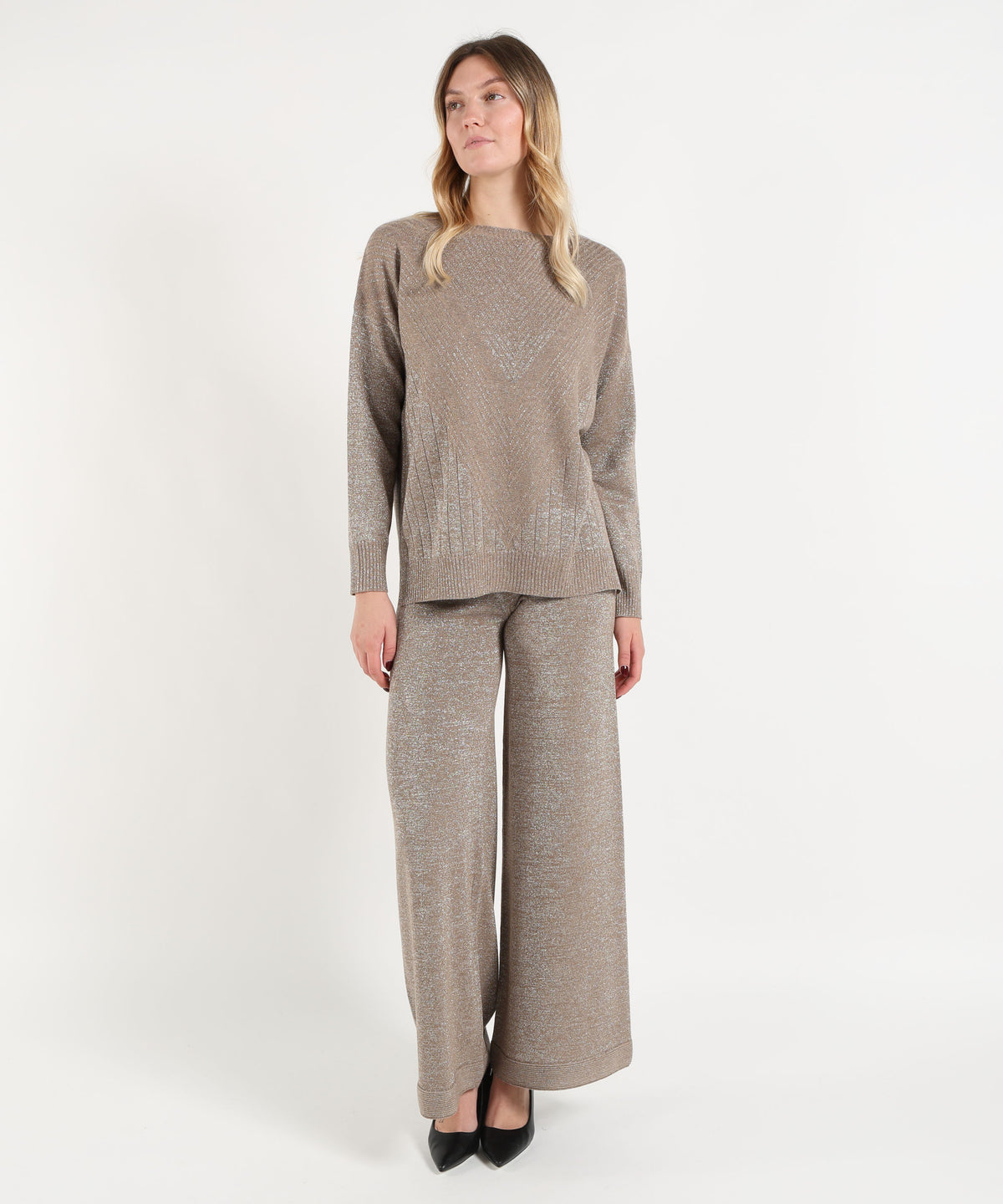 D.EXTERIOR Pantalone Palazzo con Vita Elasticizzata