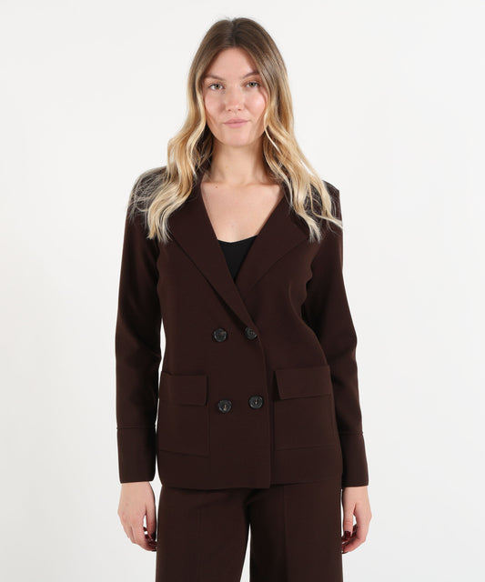 Giacche D.EXTERIOR Blazer Donna Doppiopetto Sfoderato in Maglia Cioccolato | D.EXTERIOR