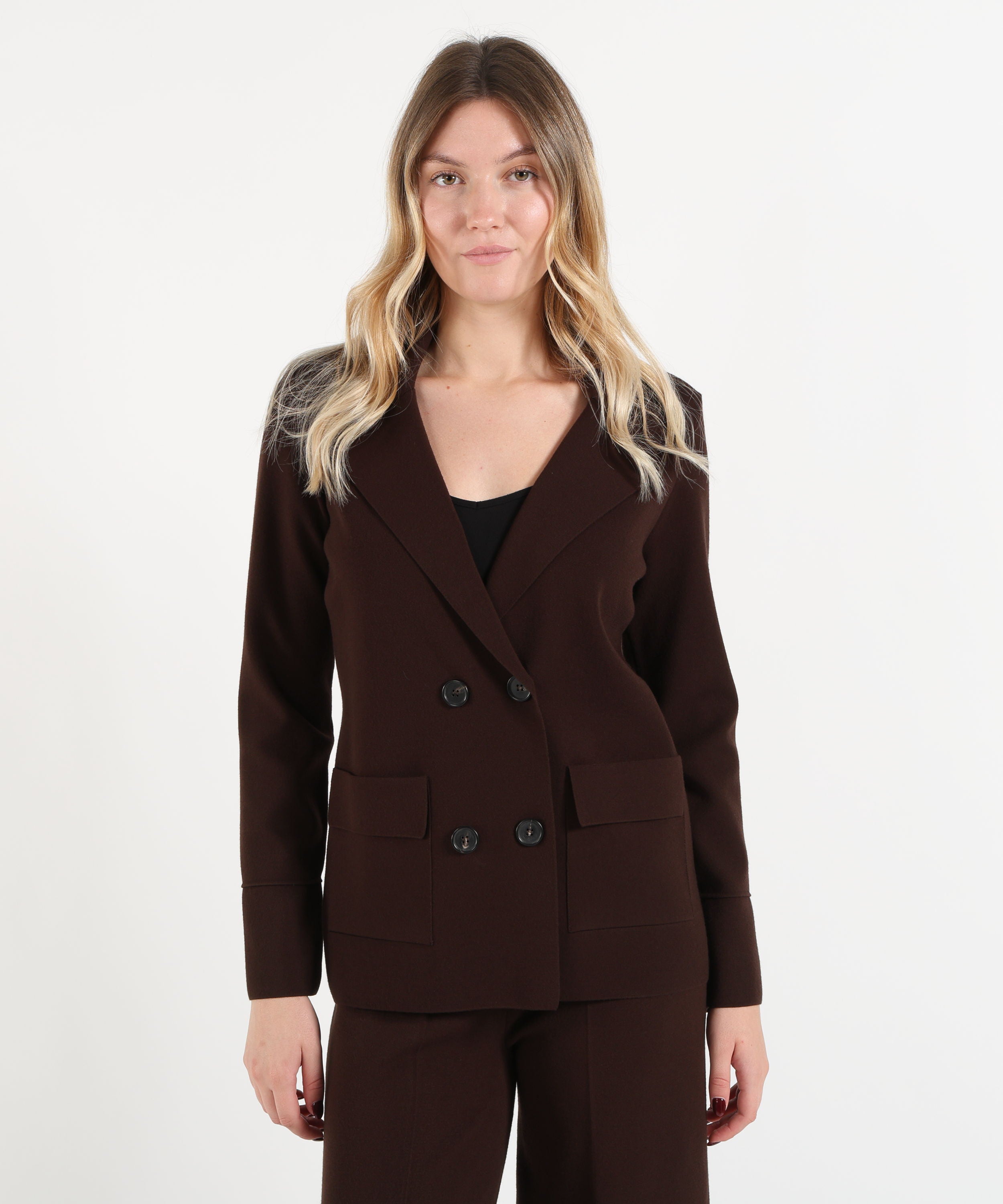 Giacche D.EXTERIOR Blazer Donna Doppiopetto Sfoderato in Maglia Cioccolato | D.EXTERIOR