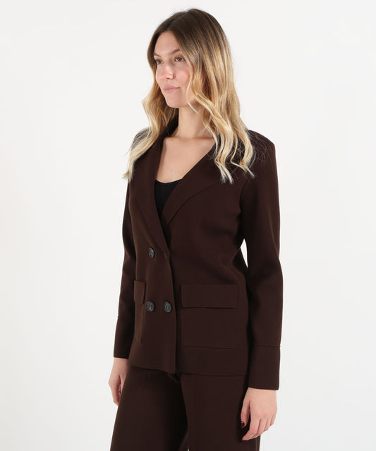 Giacche D.EXTERIOR Blazer Donna Doppiopetto Sfoderato in Maglia Cioccolato | D.EXTERIOR