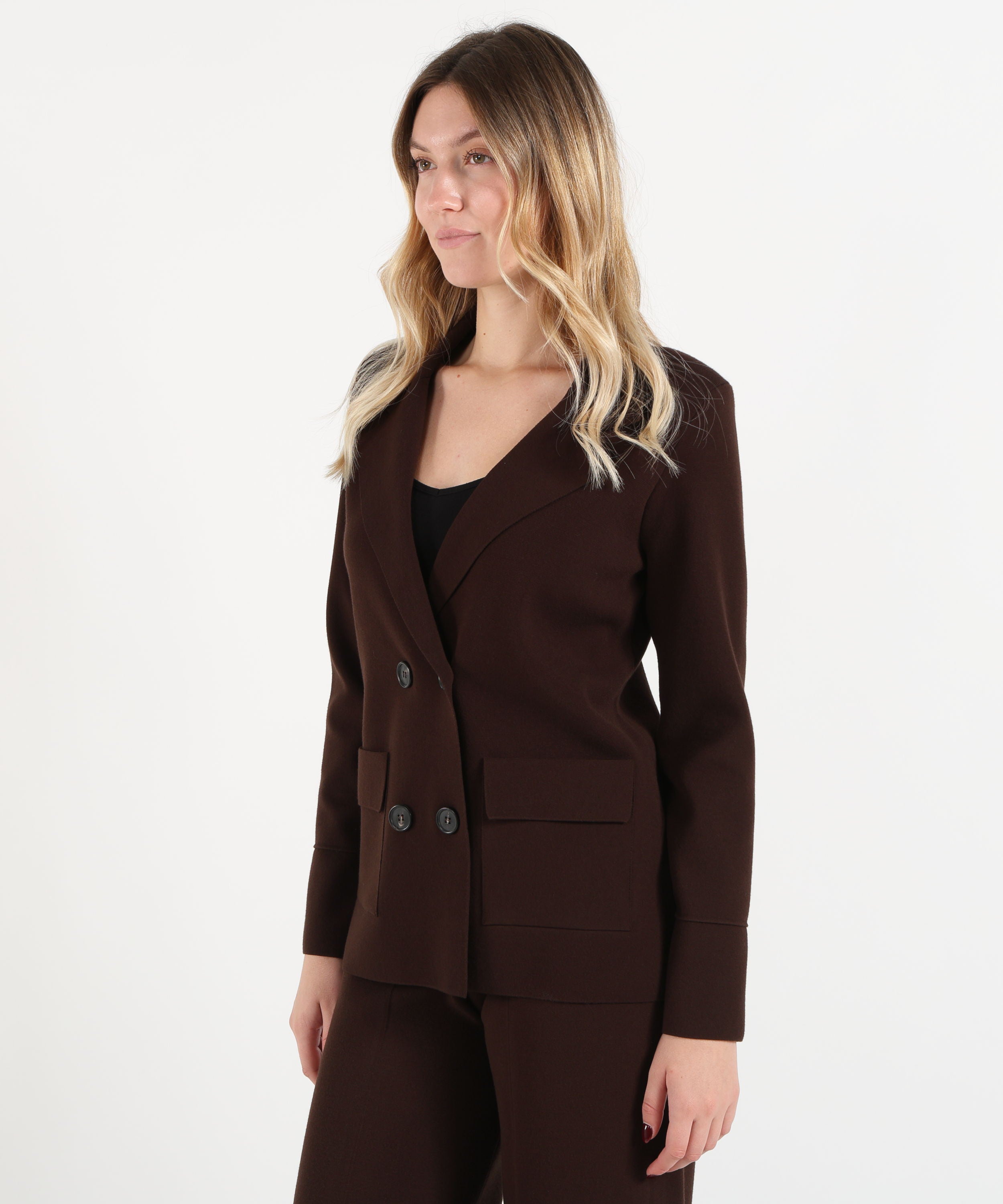 Giacche D.EXTERIOR Blazer Donna Doppiopetto Sfoderato in Maglia Cioccolato | D.EXTERIOR