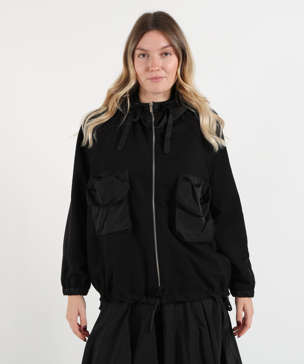 MEIMEI Giacca Donna con Cappuccio a Doppio Tessuto e Tasche Applicate