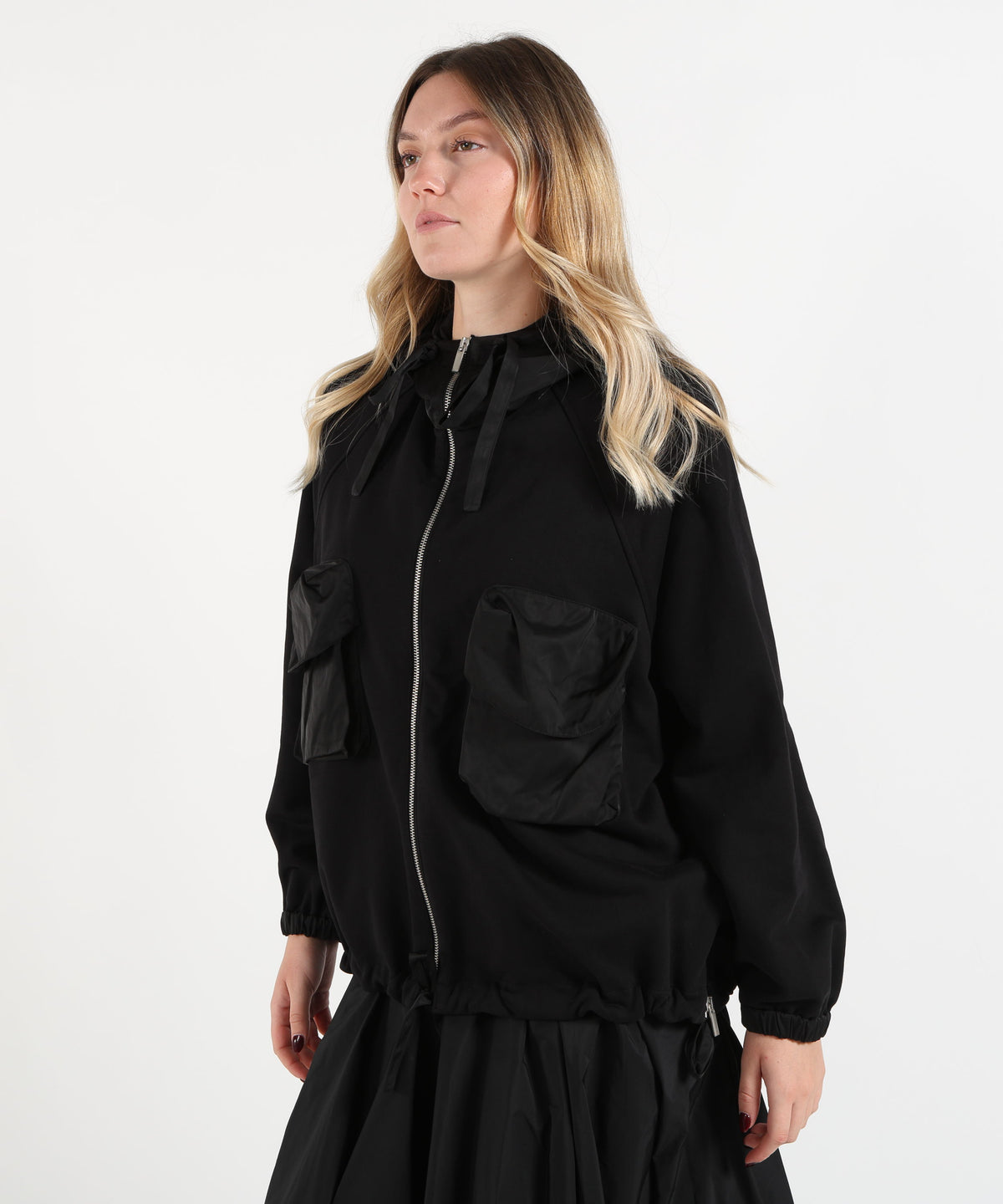 MEIMEI Giacca Donna con Cappuccio a Doppio Tessuto e Tasche Applicate