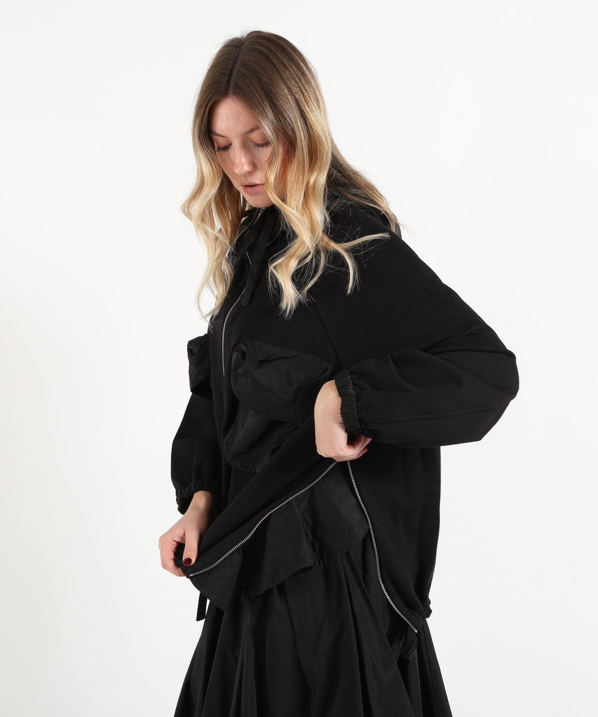 Giacche MEIMEI Giacca Donna con Cappuccio a Doppio Tessuto e Tasche Applicate Nero | MEIMEI