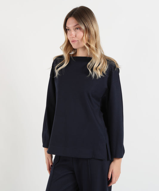 Bluse MEIMEI Blusa Donna Ampia con Scollo a Barca Blu | MEIMEI