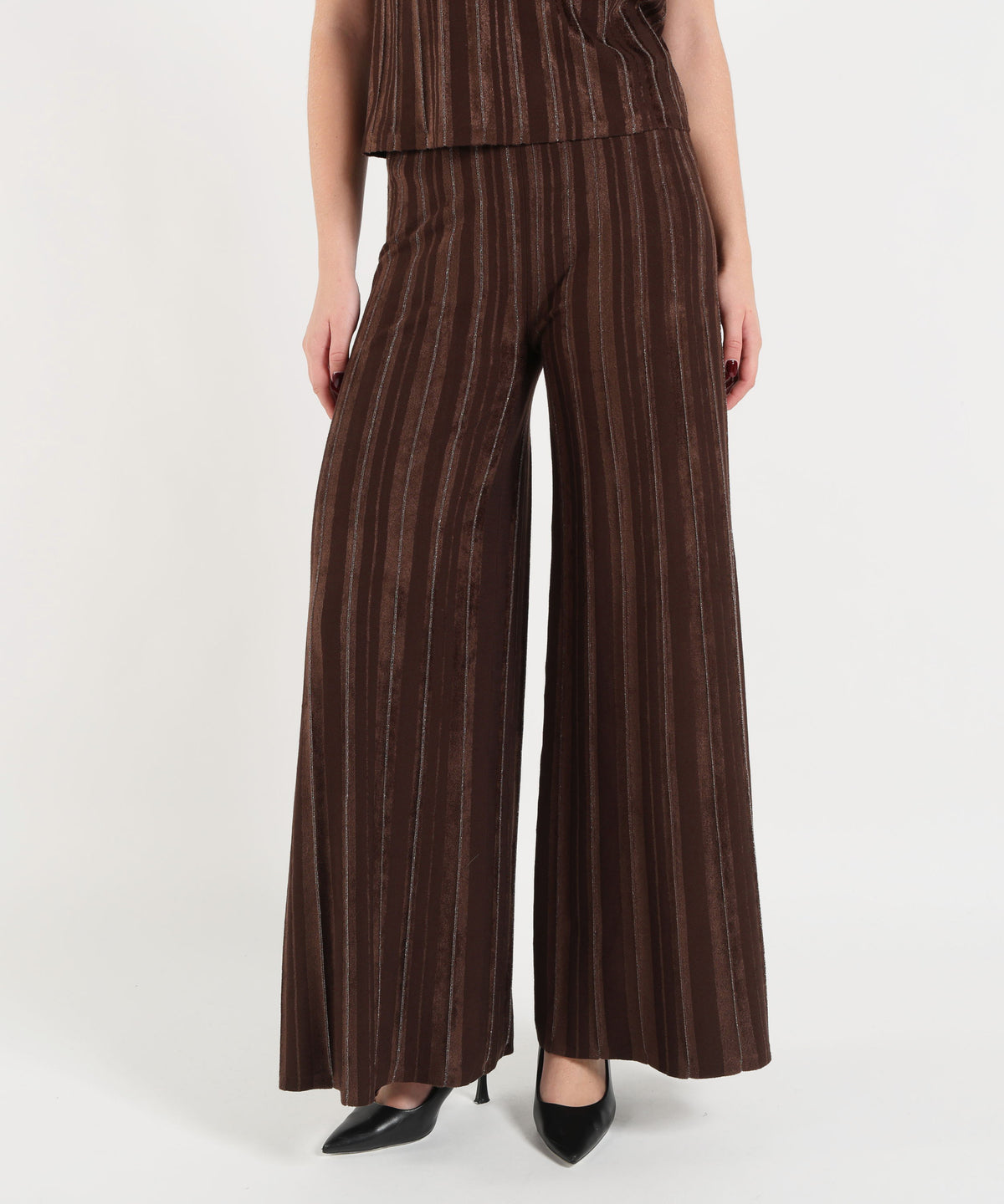 Pantaloni D.EXTERIOR Pantalone Palazzo Donna con Righe a Contrasto Cioccolato | D.EXTERIOR