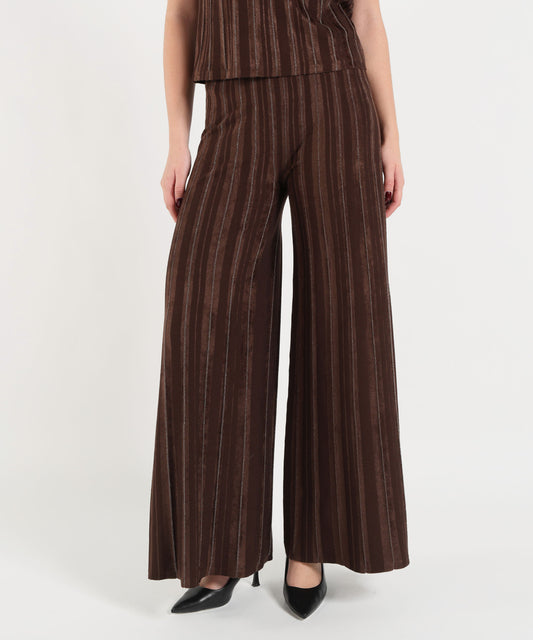 Trousers D.EXTERIOR Women's Palazzo Trousers with Contrast Stripes Cioccolato | D.EXTERIOR