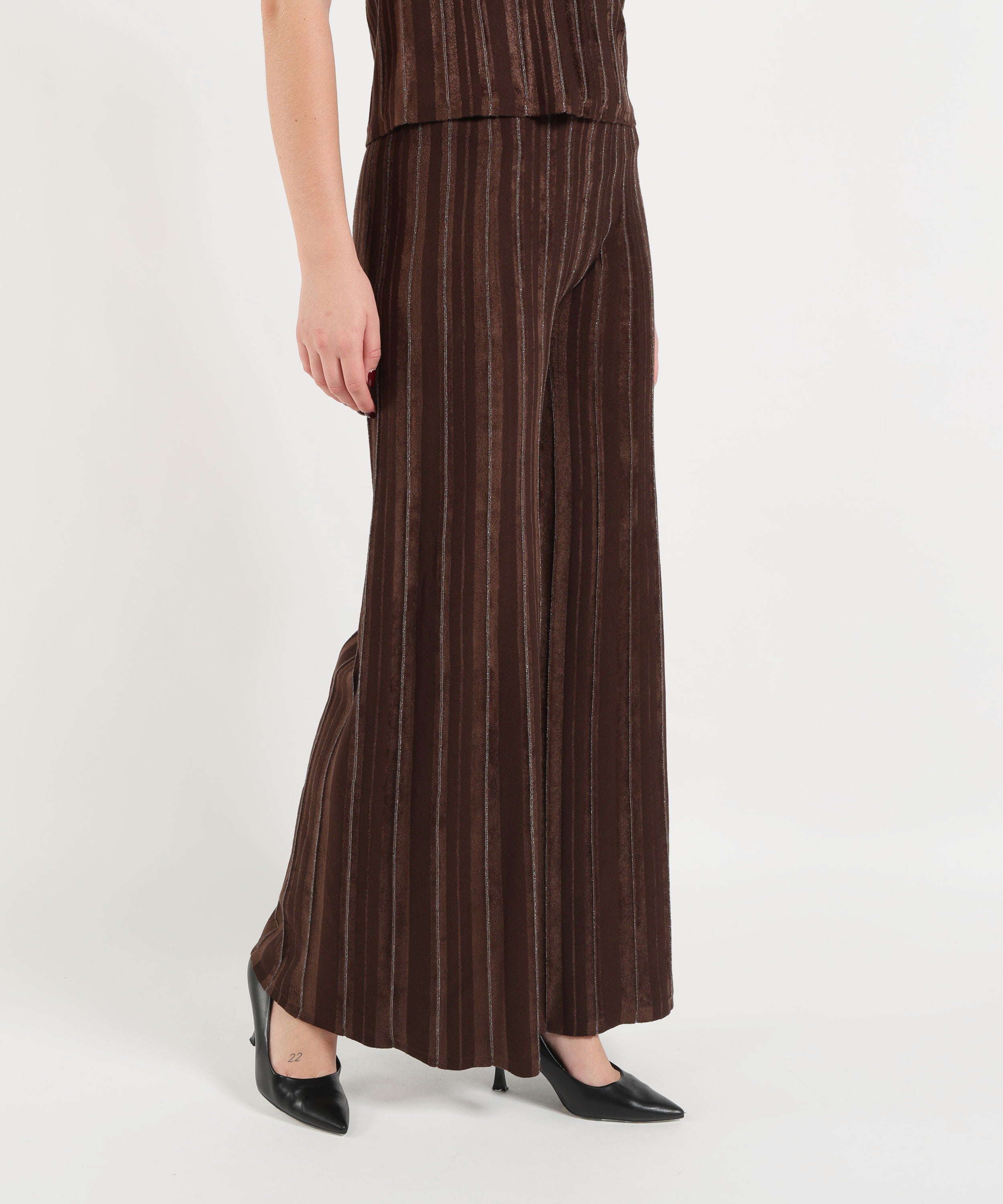 Trousers D.EXTERIOR Women's Palazzo Trousers with Contrast Stripes Cioccolato | D.EXTERIOR