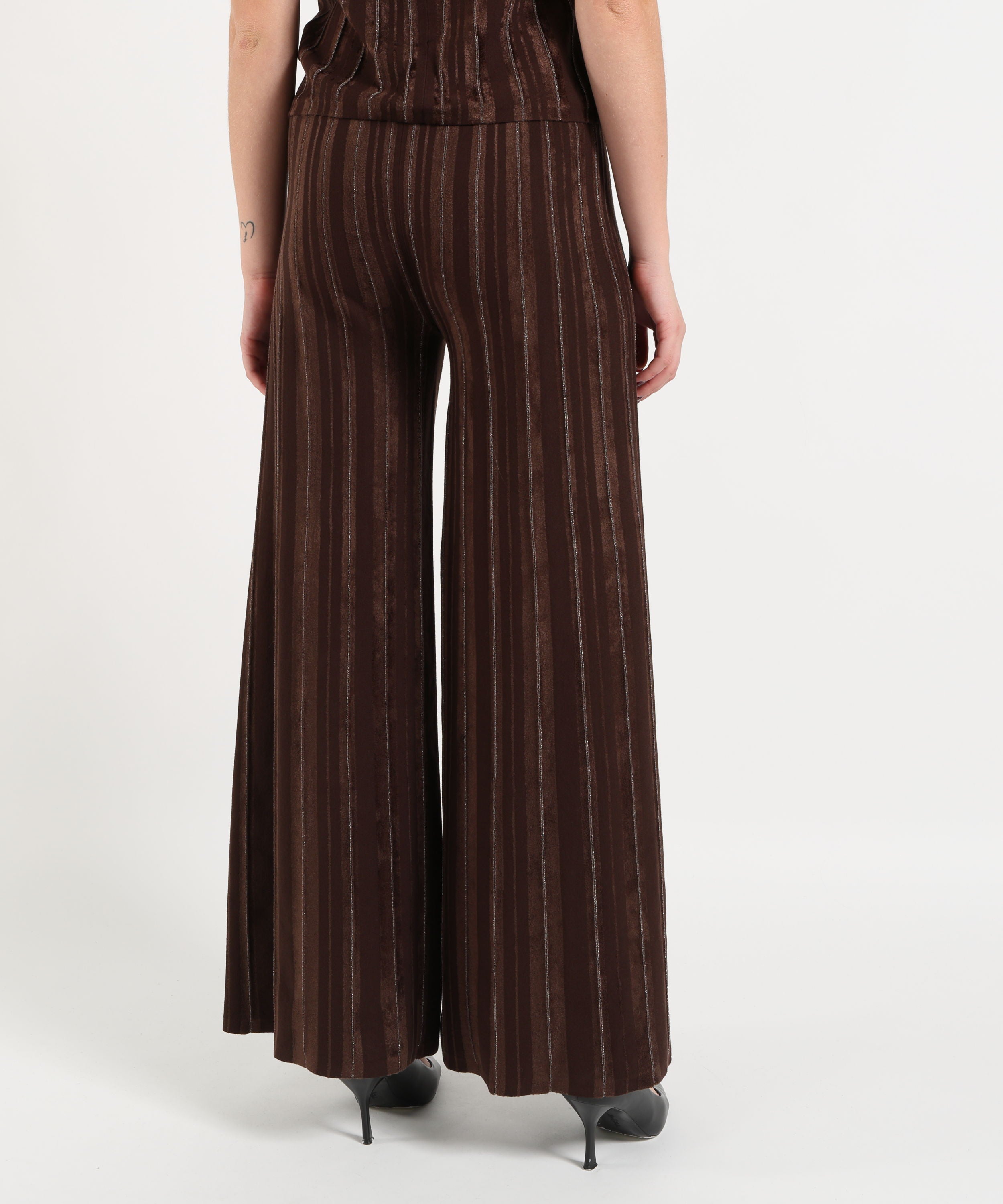 Trousers D.EXTERIOR Women's Palazzo Trousers with Contrast Stripes Cioccolato | D.EXTERIOR