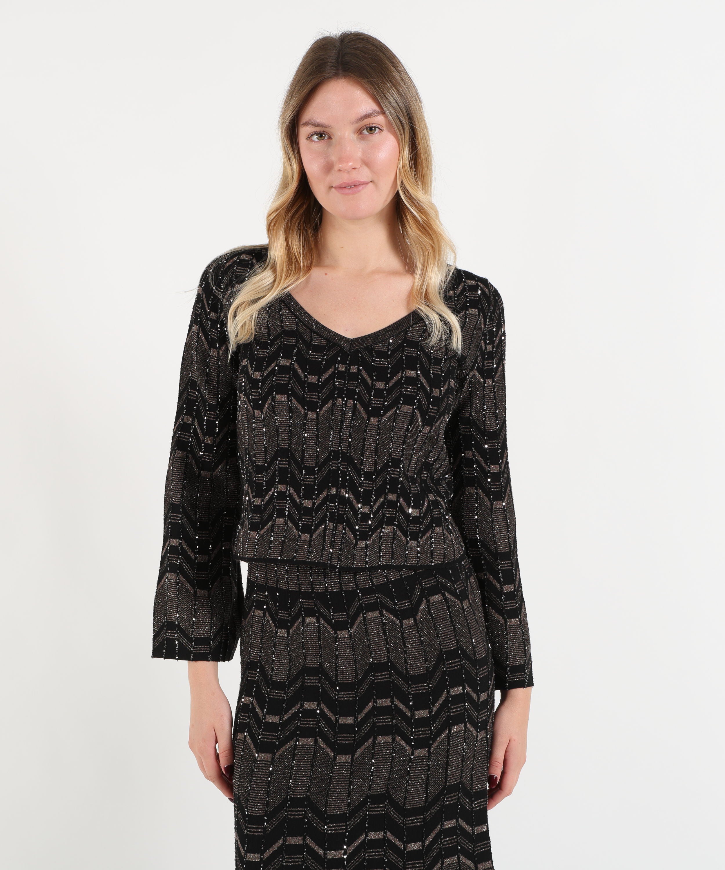 Knitwear D.EXTERIOR Women's Cropped V-Neck Top Multicolor | D.EXTERIOR
