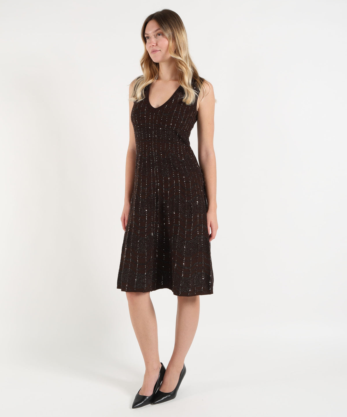 D.EXTERIOR Abito Midi Smanicato con Scollo a V