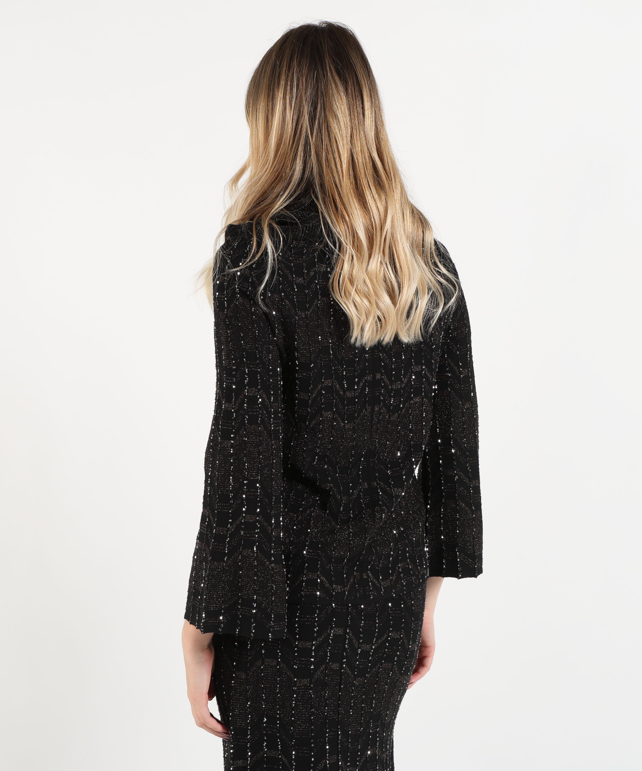 Knitwear D.EXTERIOR Women's Sweater with Funnel Neck, Bell Sleeves and Shimmering Details Nero | D.EXTERIOR